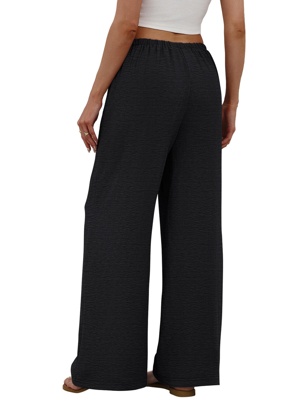 Sampeel Pants for Women Wide Leg Black Linen Pants Flowy Palazzo Fashion Clothing Boho Summer Vacation Outfits Cruise 2026 Beach Pant Business Casual Outfits Work Trousers M