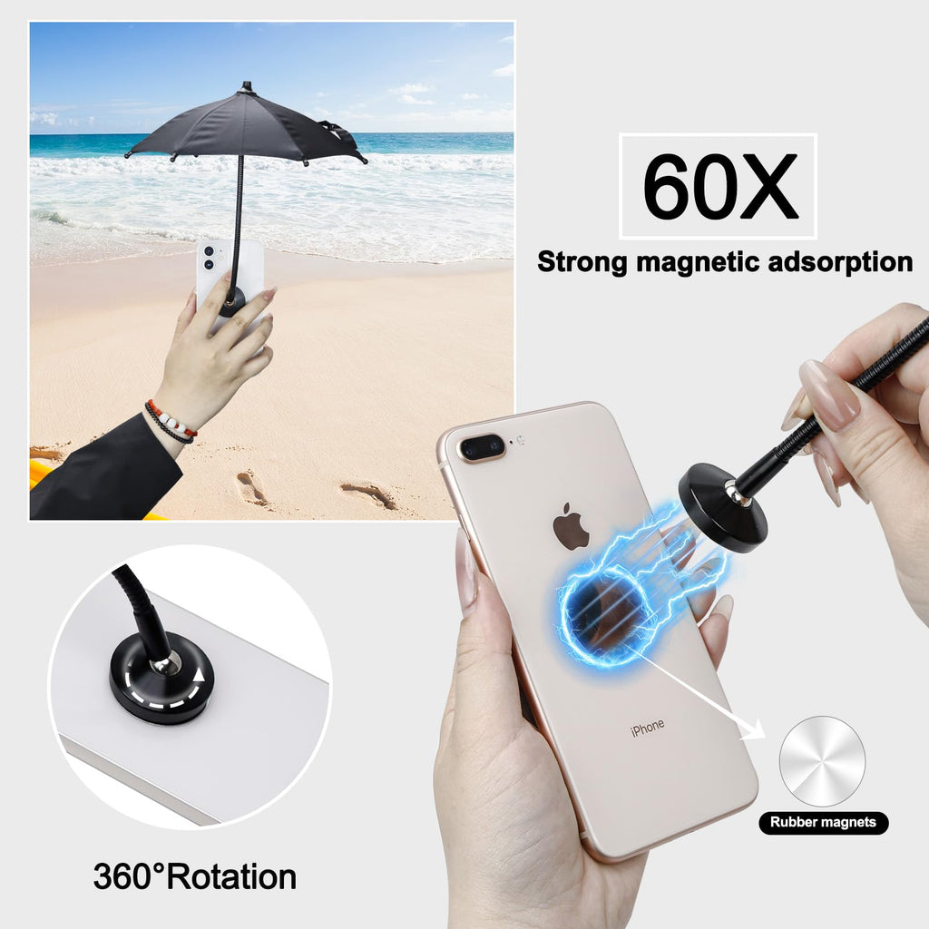 Magnetic Phone Umbrella for Sun,Outdoor Phone Sun Shade Shield with Flexible Angle Design & Rotatable Phone Ring,Umbrella for iPhone 17 Air 16 15 14 13 Pro Max Plus,Mag-Safe Case &All Phone Anti-Glare