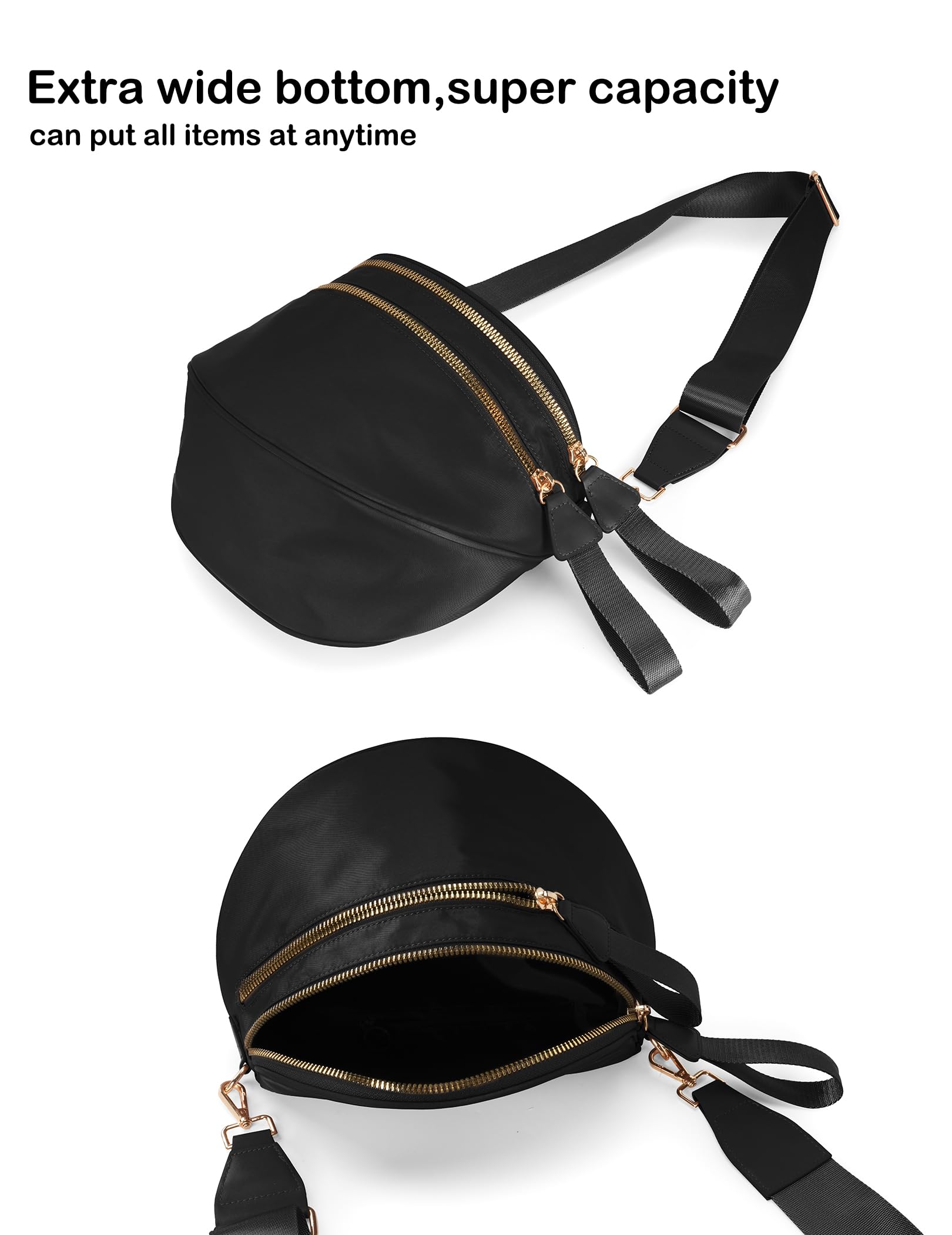 Spacious Nylon Crossbody Bag Bum Bag Handbags Wallets Purses Trendy Shoulder Bag for Women (black)