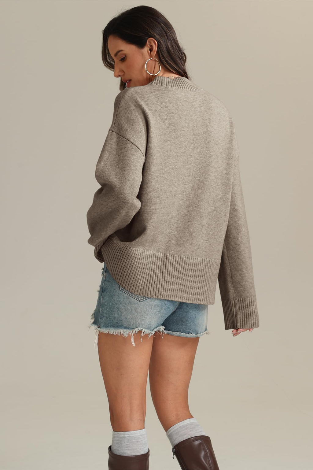 ATHMILE Sweaters for Women 2026 Fall Fashion Outfits Long Sleeve Loose Casual Crewneck Ribbed Knit Pullover Winter Clothes Camel