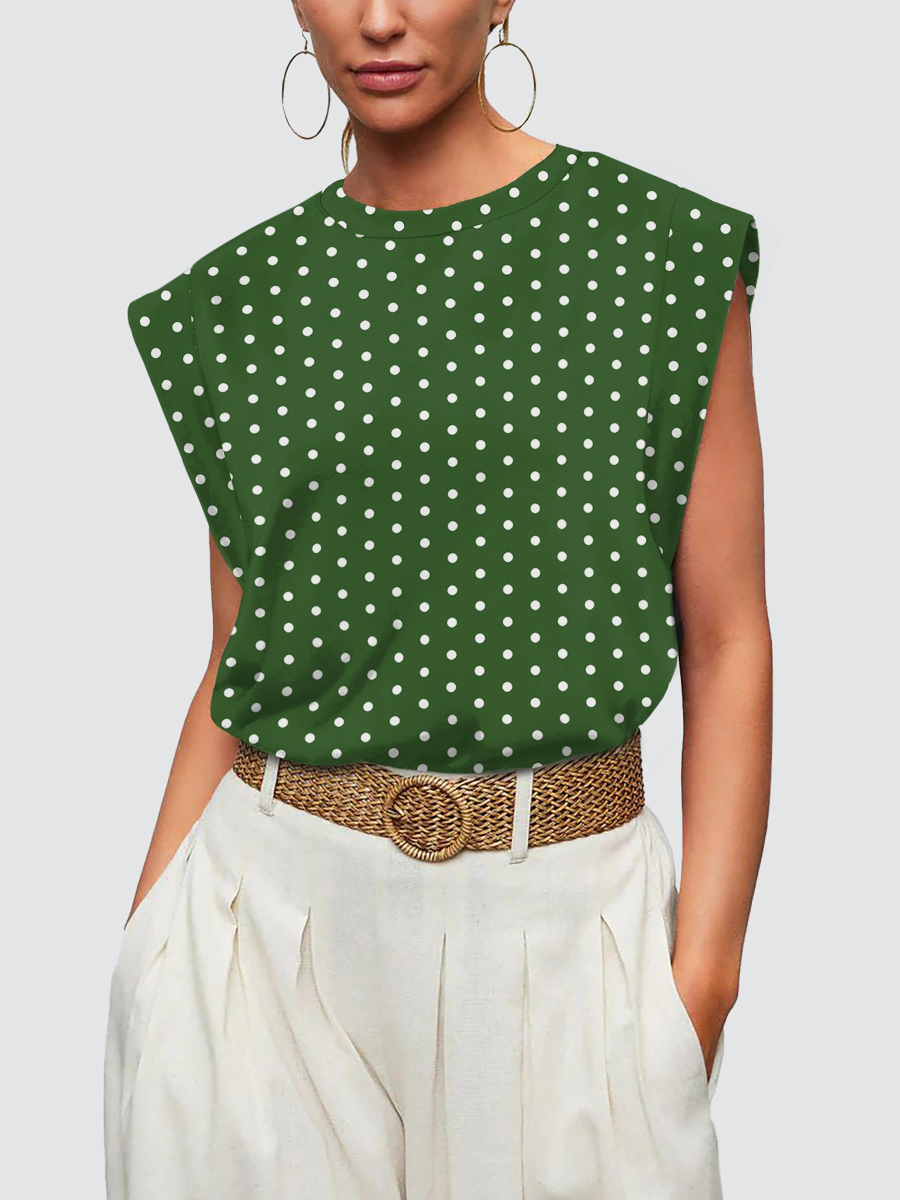 Womens Summer Tops Trendy 2026 Spring Clothes Business Casual Summer Outfits Beach Vacation Clothes Work Teacher Cap Sleeve T Shirts Basic Tee Fashion Clothing Floral Print Green Polka Dots S