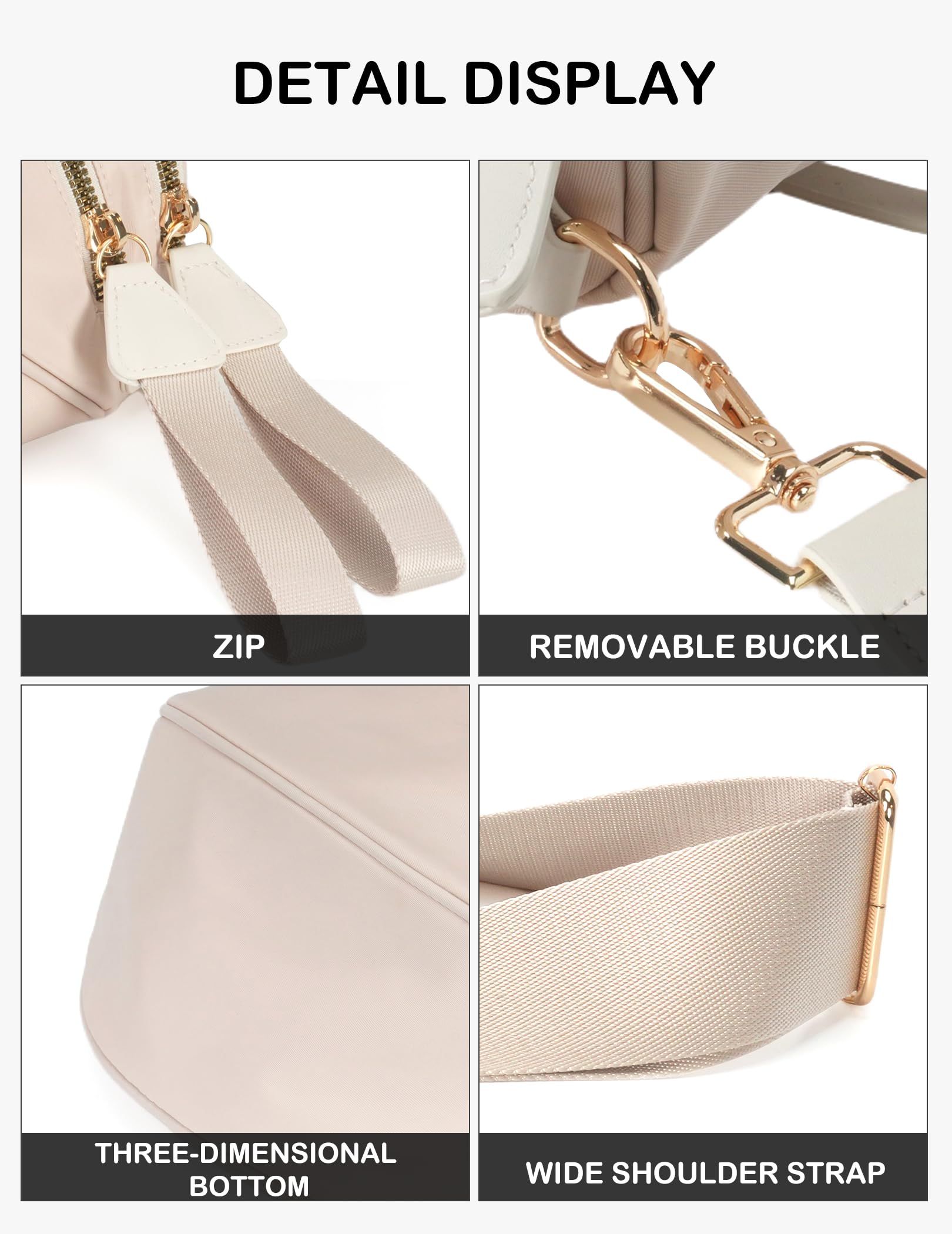 FEIBOON Spacious Nylon Crossbody Bag Bum Bag Handbags Wallets Purses Trendy Shoulder Bag for Women (beige)