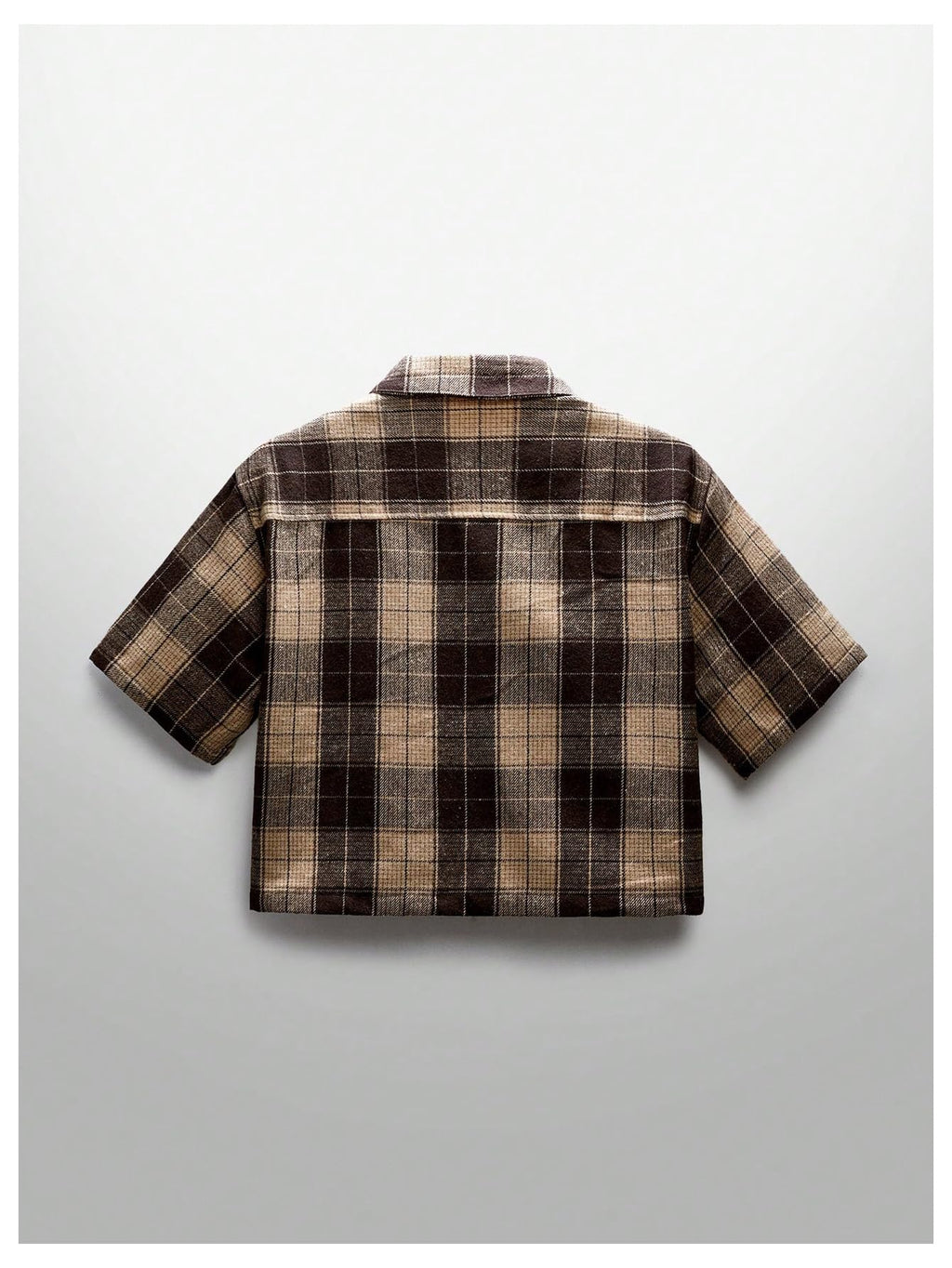 GORGLITTER Men's Gingham Cropped Shirt Button Up Y2K Rhinestone Short Sleeve Boxy Collared Plaid Streetwear Crop Tops Coffee Brown Small