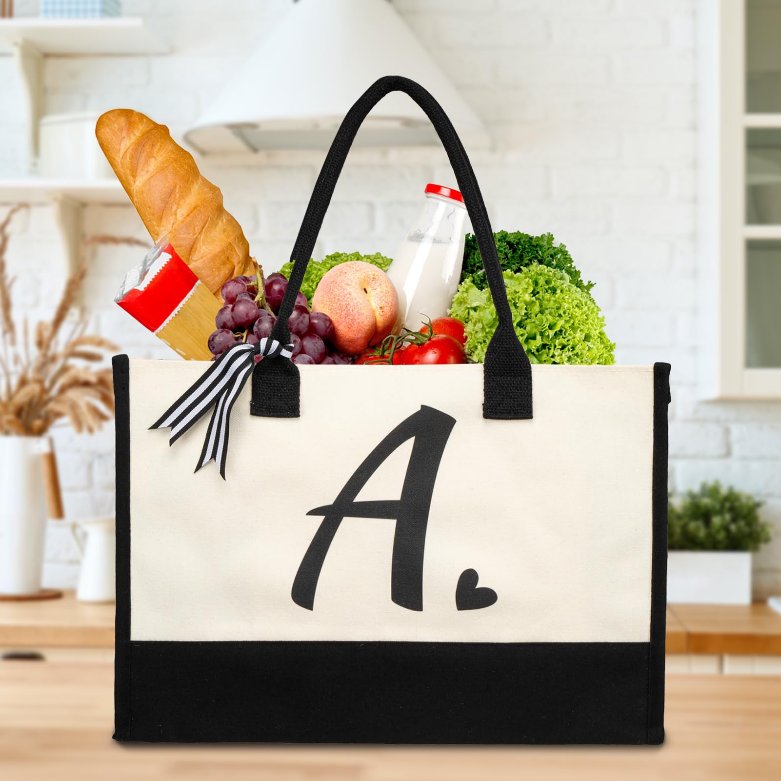 shenee Initial Canvas Tote Bag, Personalized Beach Jute Bag Present for Women Holiday, Friends Birthday Gift, Beach, Wedding (Letter S)