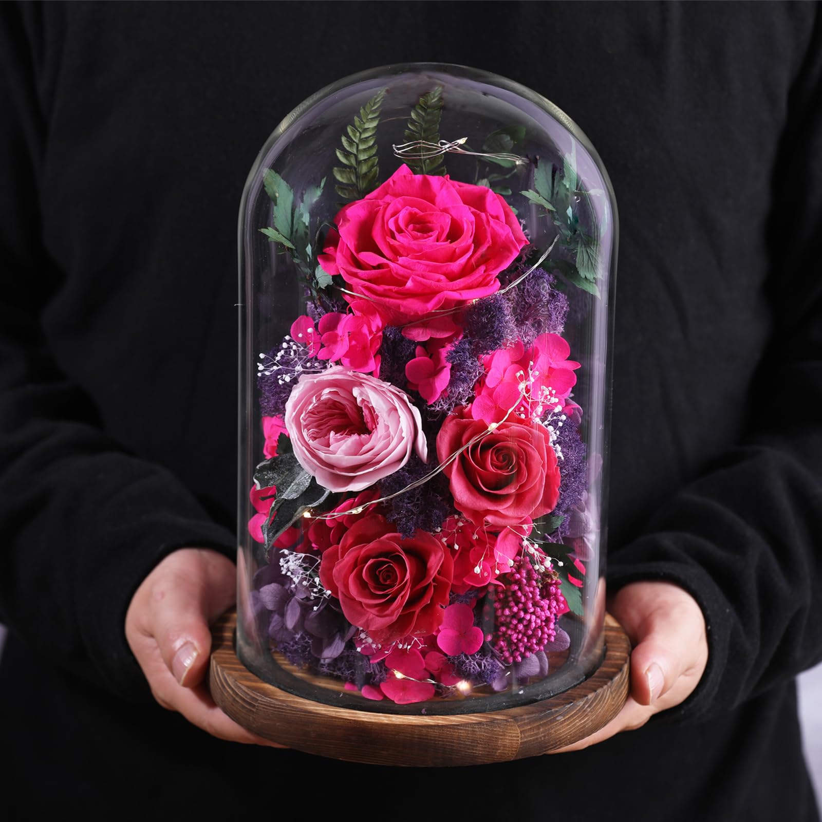lovenfold Flowers for Delivery Preserved Flowers Rose in Glass Dome,Reddish Rose Forever Flowers Birthday Gifts for Women Mom Grandma Friend Gifts for Her,Home Decor