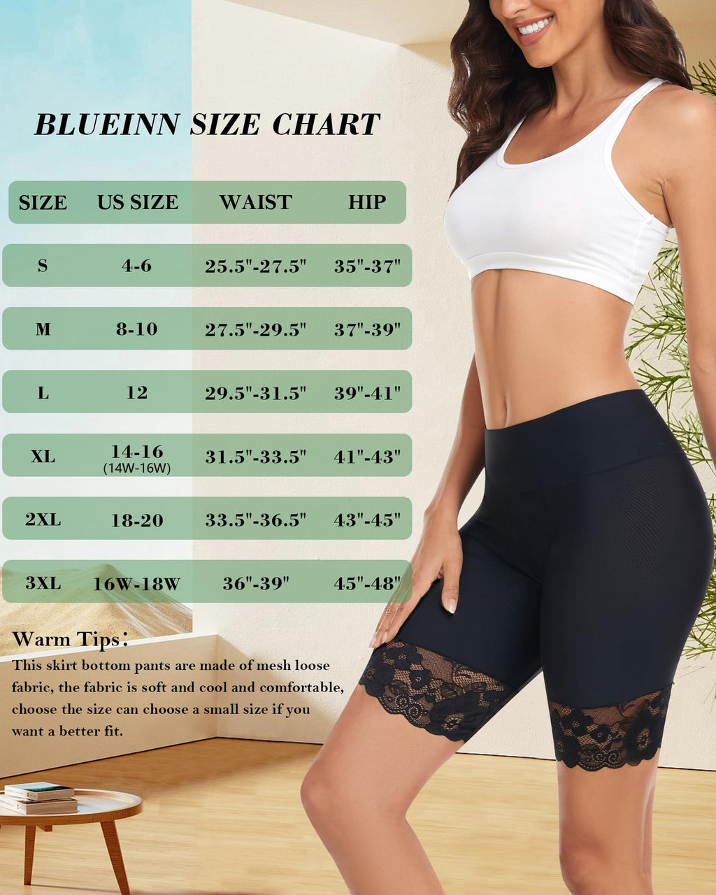 Blueinn Slip Shorts for Under Dresses and Skirts Mesh Women Anti Chafing Underwear High Waisted Panties Lace Under Shorts wh-L