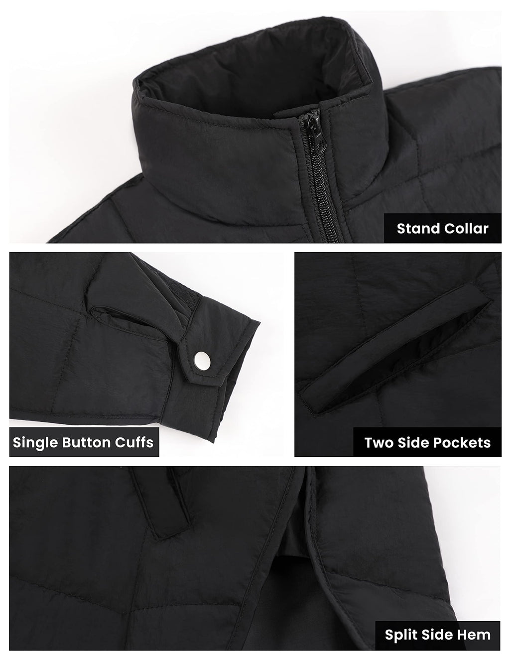 Bianstore Women's Oversized Splice Quilted Lightweight Puffer Jacket Casual Padded Coat(Black-Medium)