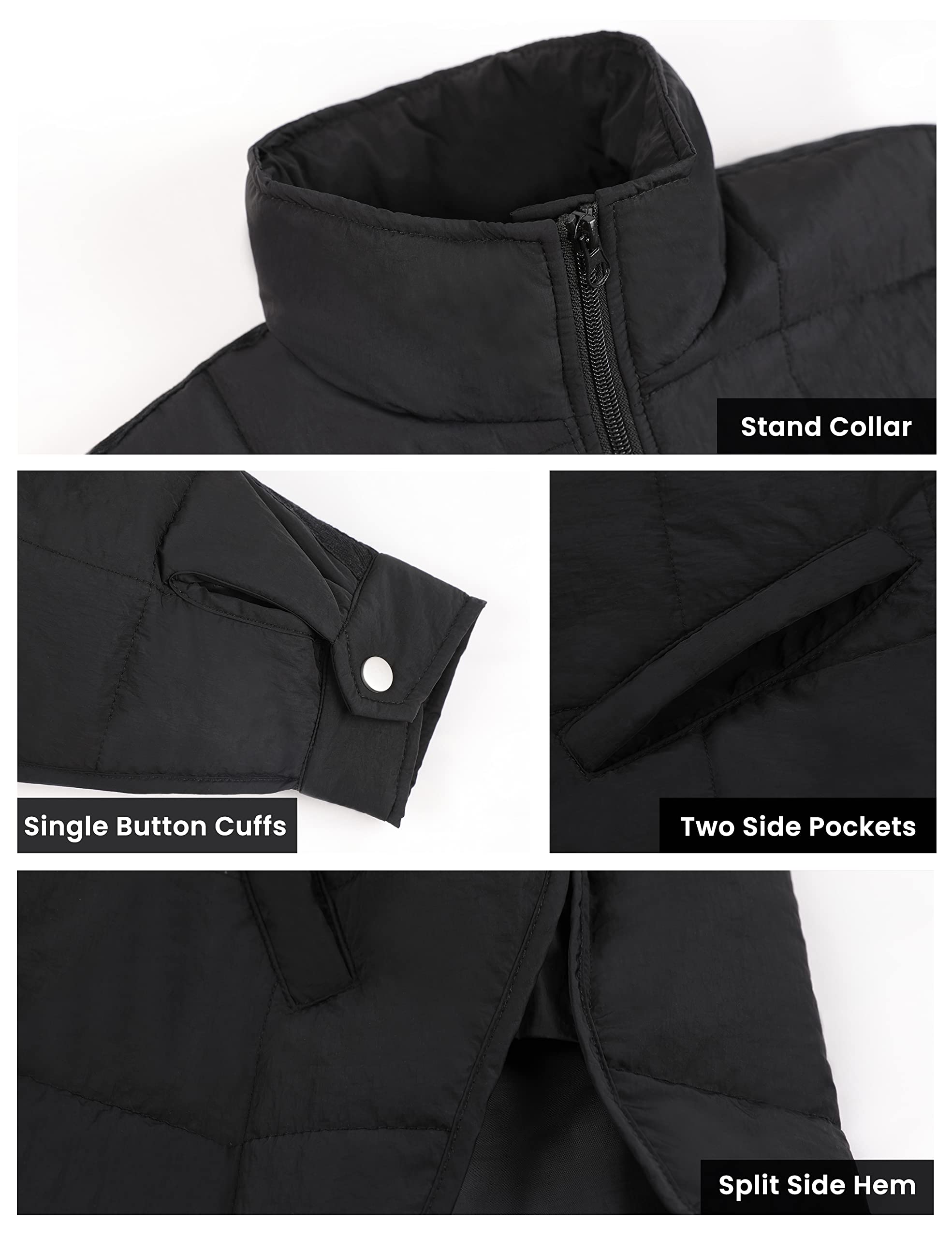 Bianstore Women's Oversized Splice Quilted Lightweight Puffer Jacket Casual Padded Coat(Black-Medium)