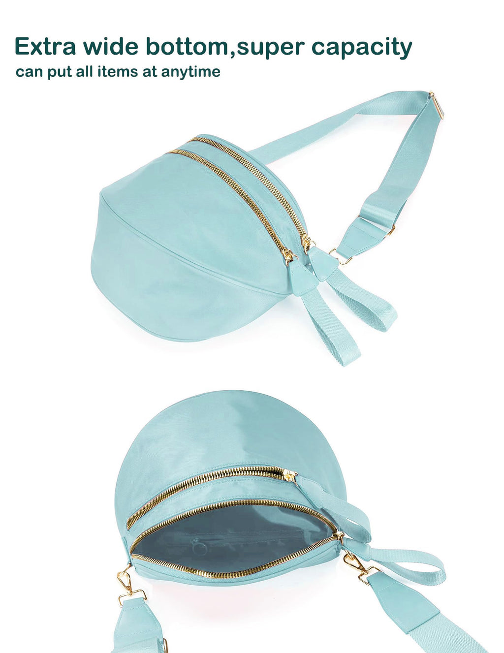 FEIBOON Spacious Nylon Crossbody Bag Bum Bag Handbags Wallets Purses Trendy Shoulder Bag for Women (Ice blue)