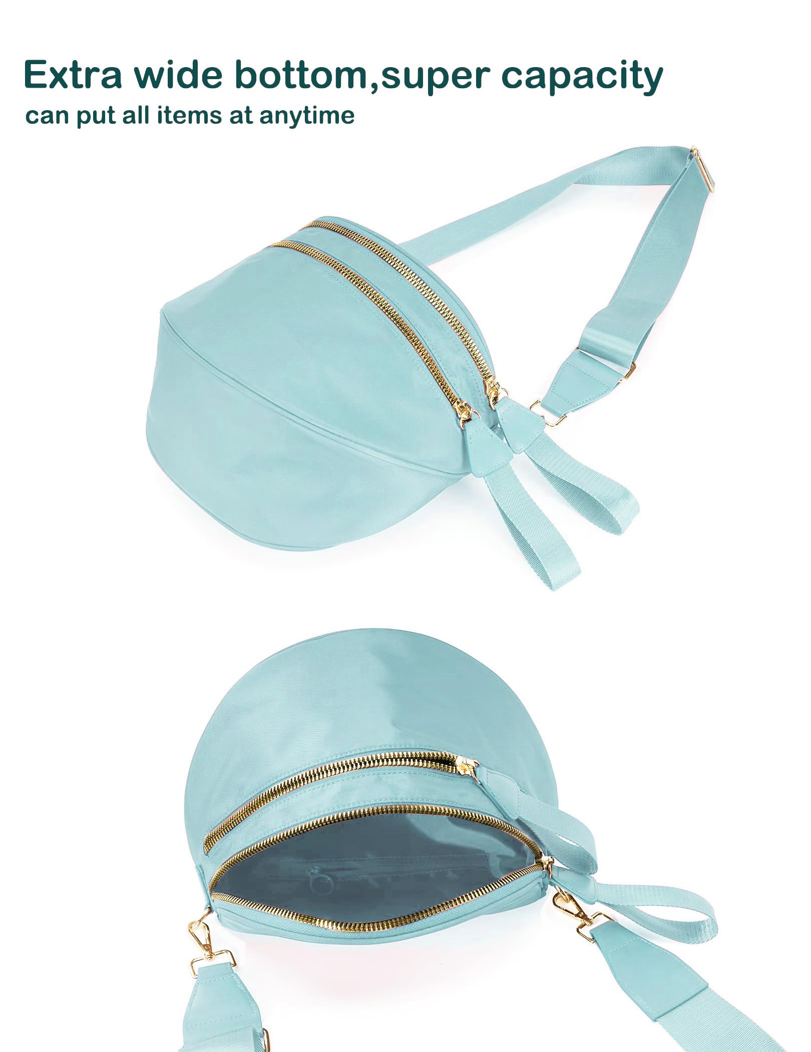 FEIBOON Spacious Nylon Crossbody Bag Bum Bag Handbags Wallets Purses Trendy Shoulder Bag for Women (Ice blue)
