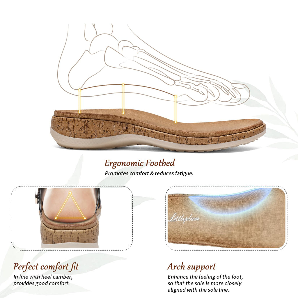 Littleplum Women Slides Sandals Arch Support Open Toe Slip on Sandals Soft Cushion Slippers Comfy Casual Summer Shoes for Walking Beach Travel Retro White Size 9
