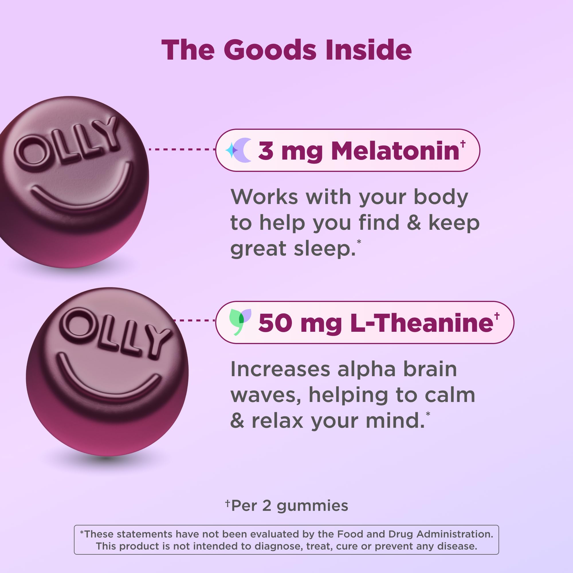 OLLY Restful Sleep Gummy Supplement with Melatonin & L-Theanine Chamomile, Blackberry Zen, 50 Gummies (25 Day Supply) Supports a Healthy Sleep Cycle* (Packaging May Vary)