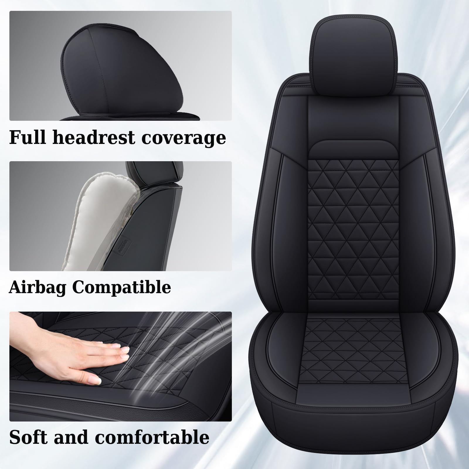 Coverado Ram Seat Covers Full Set, Waterproof Ram 1500 Seat Cover Compatible with 2002-2025 Dodge RAM 1500 2500 3500 Crew Quad Cab with Curved Bench, Black