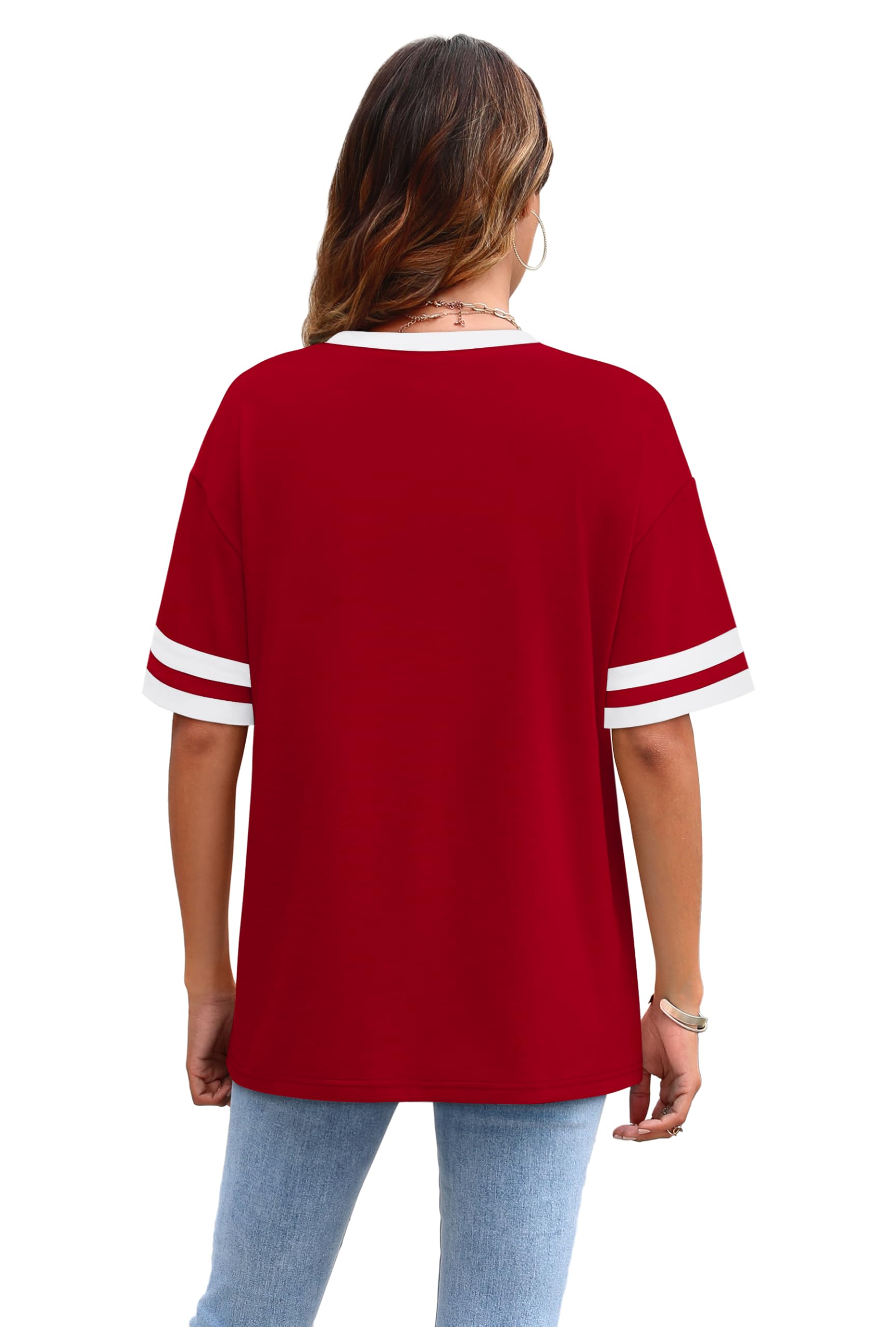 WIHOLL Plus Size Tops for Women T Shirts Crew Neck Summer Sports Style Color Block Sleeve Tee Plain Clothes Spring Outfits for Women Womens Clothing Plus Size Fashion Resort Wear Deep Red 2XL