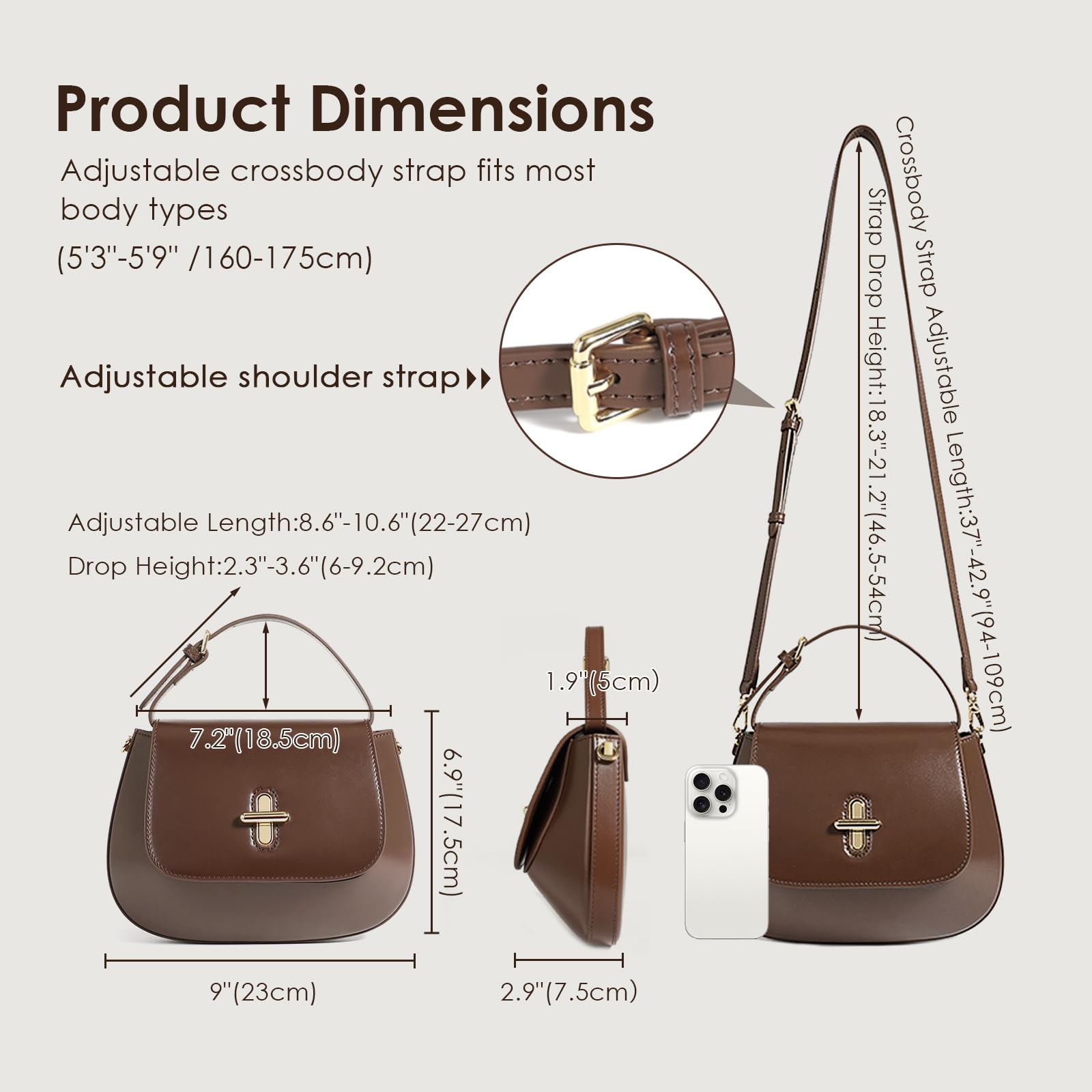 MoreFarther Genuine Leather Crossbody Bags for Women, Structured Handbags Leather Crossbody Purse(Coffee)