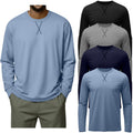 August Alley 4 Pack Men's Big and Tall Shirts Fall Hipster Embroidered Long Sleeves Plain Oversize Tee Plus Size Casual Tops(Light Blue, Navy Blue, Light Gray, Black,3X-Large)