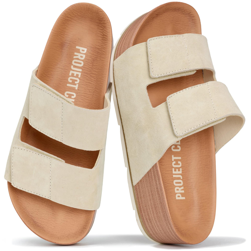 Project Cloud 100% Genuine Leather Platform Sandals Women Footwear-Beach Essentials Summer Wedges with Plush and Soft Insole-Non Slip&Lightweight Wedge Sandals For Women 2026 (PISMO,BIRCH, 8)
