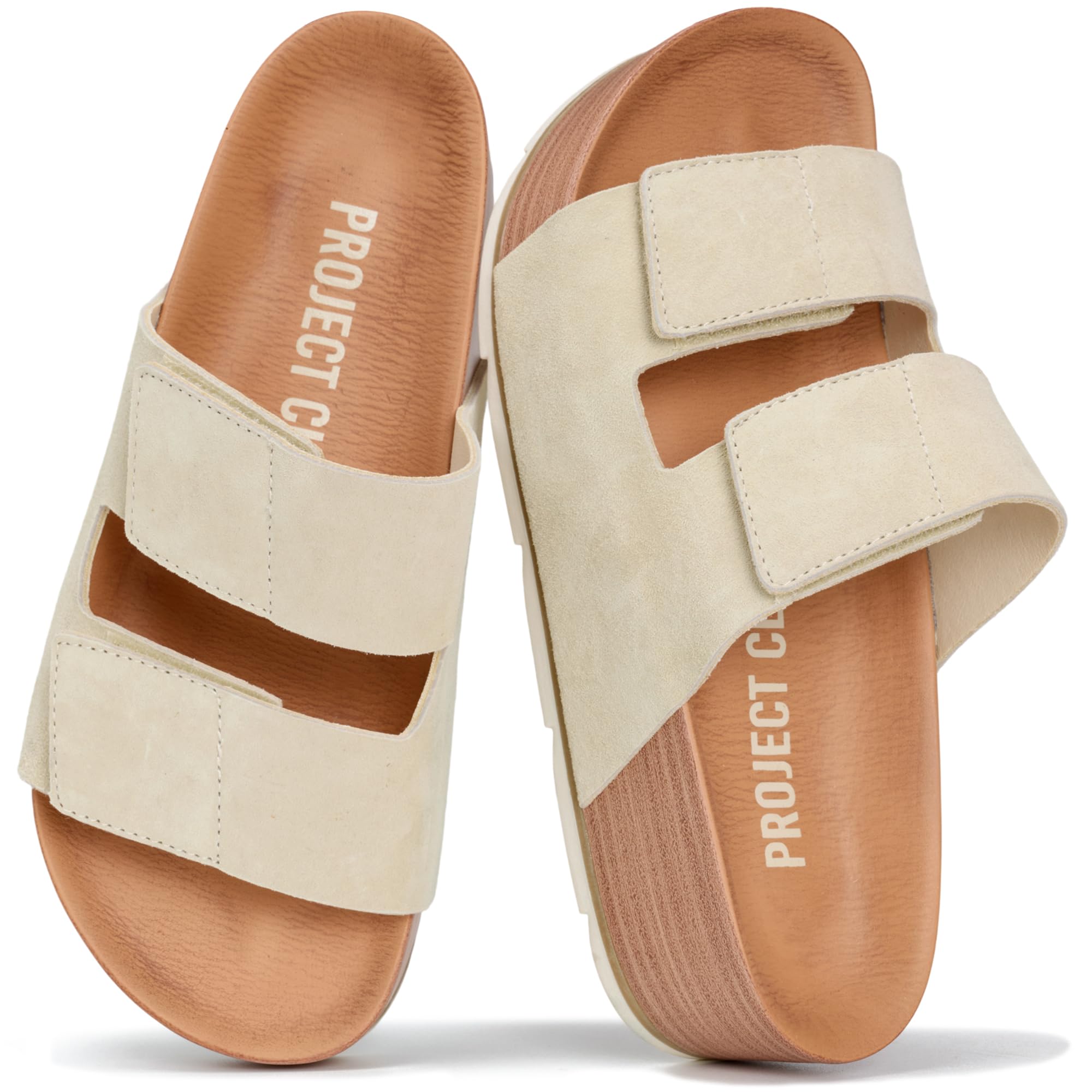Project Cloud 100% Genuine Leather Platform Sandals Women Footwear-Beach Essentials Summer Wedges with Plush and Soft Insole-Non Slip&Lightweight Wedge Sandals For Women 2026 (PISMO,BIRCH, 8)