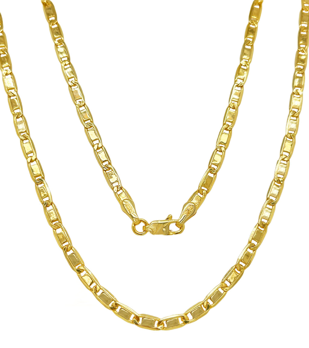 JEWELHEART 14K Gold Necklaces For Women Trendy 2.3mm Yellow Real Gold Valentino Mirror Chain Polished Links Men's 14K Gold Chain Necklace with Lobster Clasp 18"