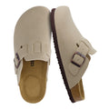 CUSHIONAIRE Hana Womens Clogs | Comfortable Vegan Suede Clogs for Women | Slip On Potato Shoes with Cork Footbed & Arch Support, Stone 7W