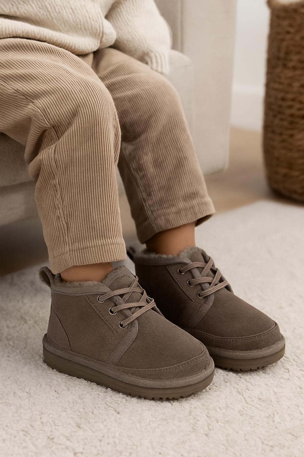 Project Cloud 100% Genuine Leather Kids Boots - Lightweight Fur-Lined Ankle Boots for Girls & Boys with Memory Foam Insole - Non-Slip Winter Kids Shoes (Nevada, TAUPSUEDE, 12)