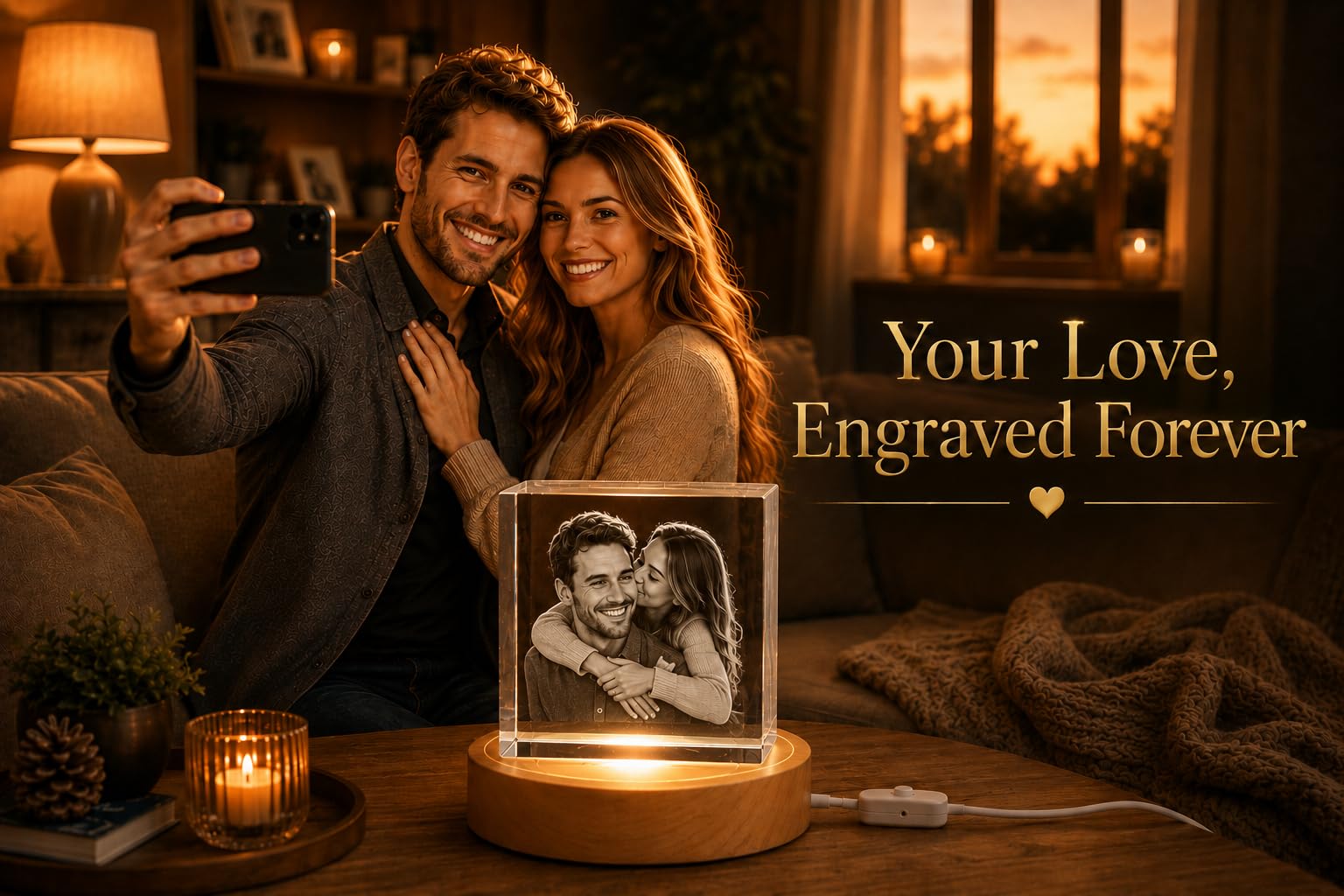 Personalized Custom 2D/3D Photo Etched Engraving on Medium Rectangle Crystal