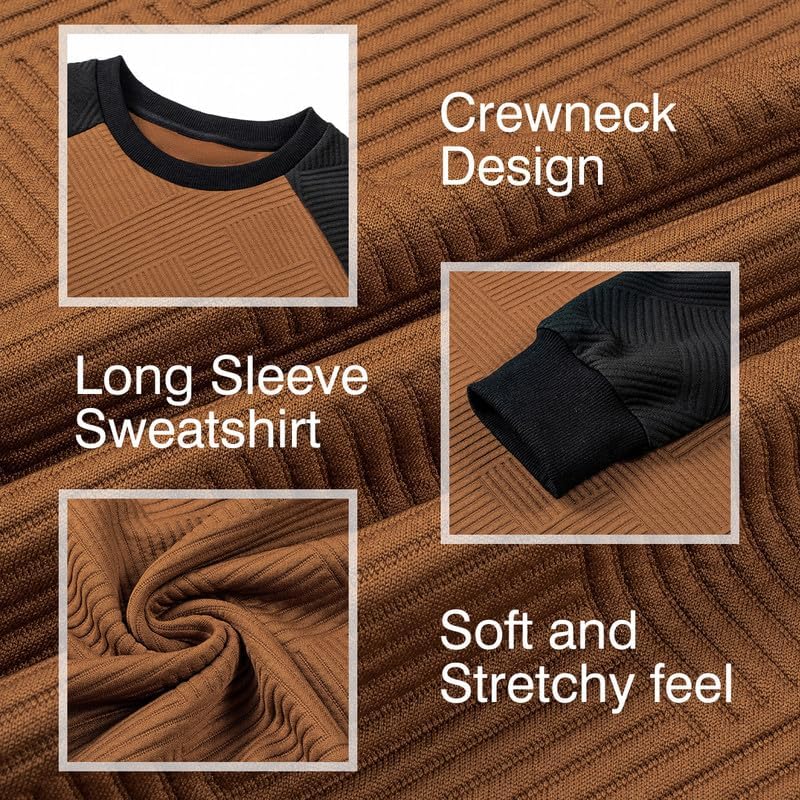 Dokotoo Men Mens Fashion Sweatshirts Fall Winter Patchwork Long Sleeve Patchwork Lightweight Casual Crewneck Pullover Sweatshirts Brown X-Large