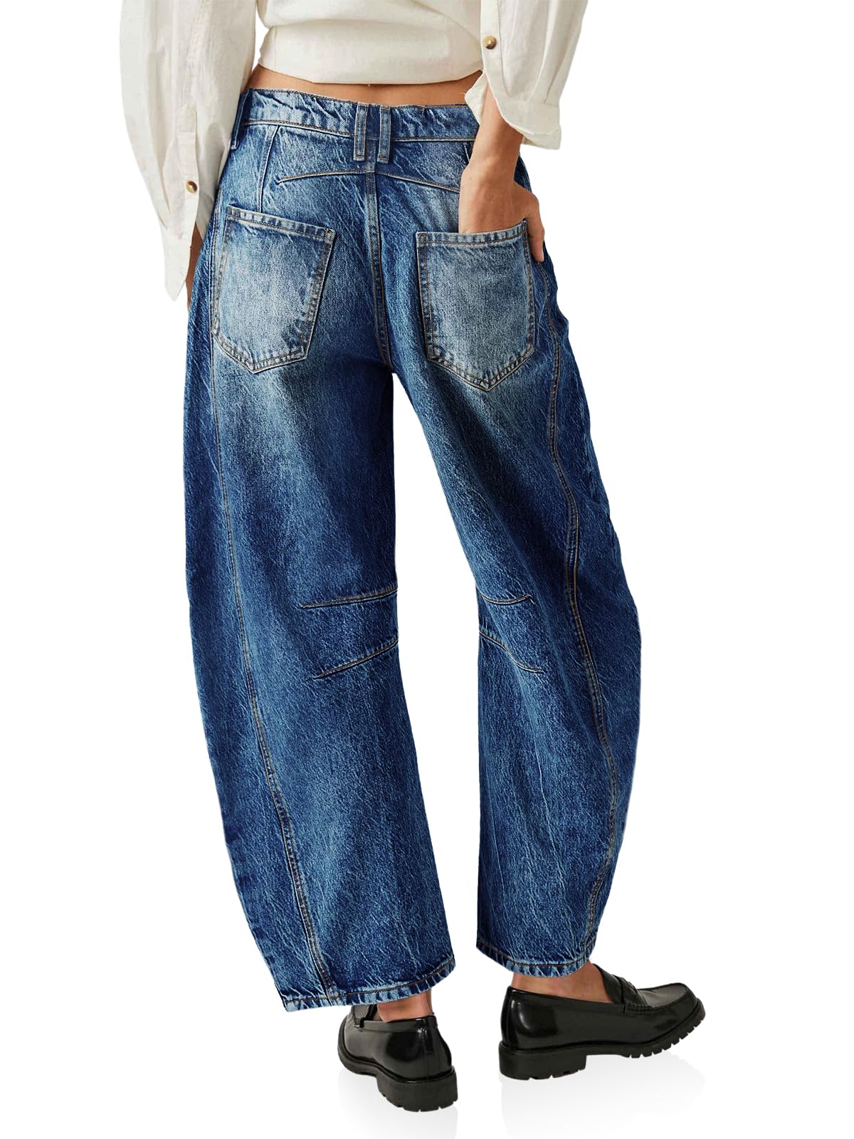 PLNOTME Women's Baggy Boyfriend Jeans Vintage Wide Leg Mid Rise Barrel Denim Ankle Pants
