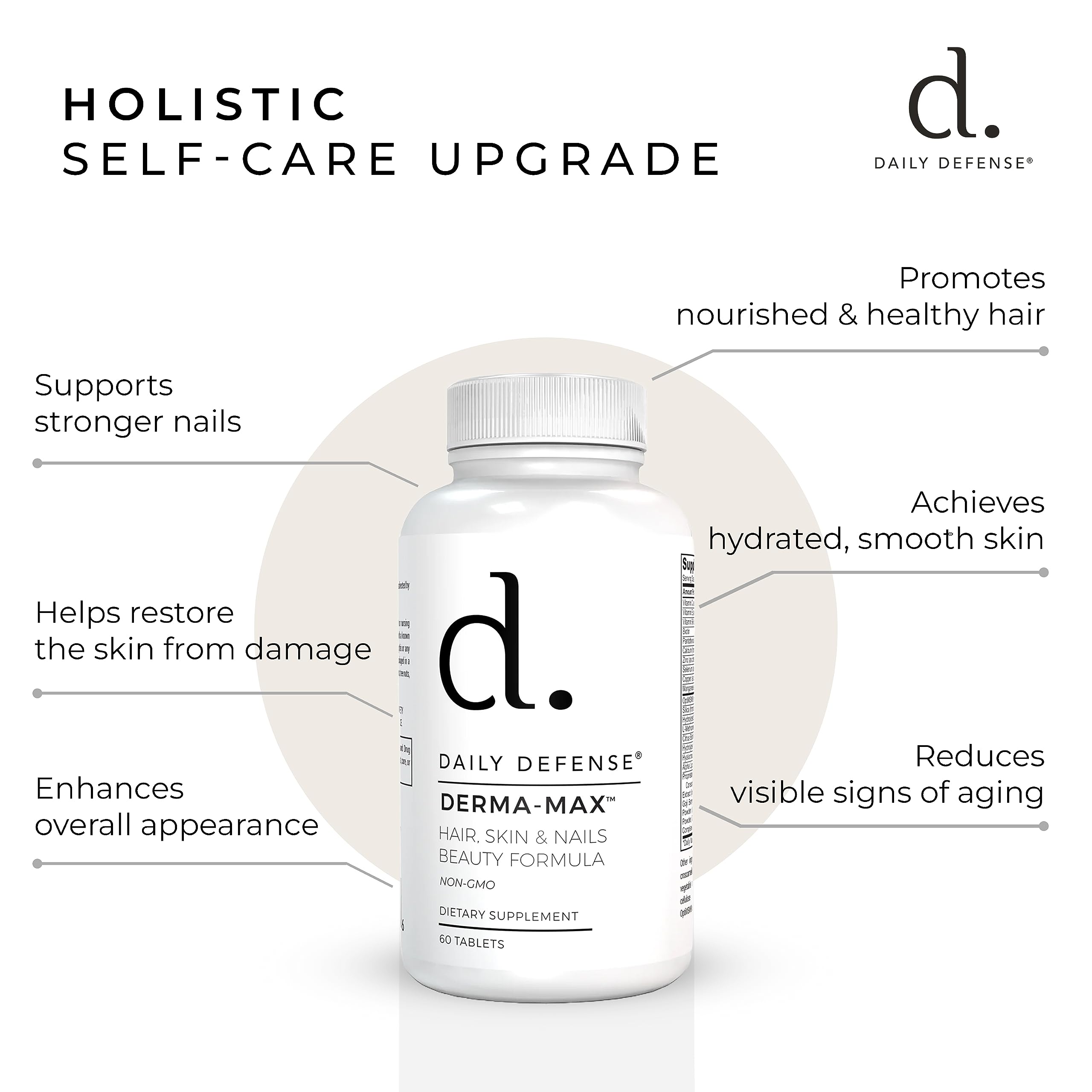 Daily Defense Collagen Supplements for Women - Hair Skin and Nails Vitamins with Biotin and Collagen, Calcium & More for Healthy Hair, Healthy Nails & Healthy Skin - Hair Vitamins for Men & Women
