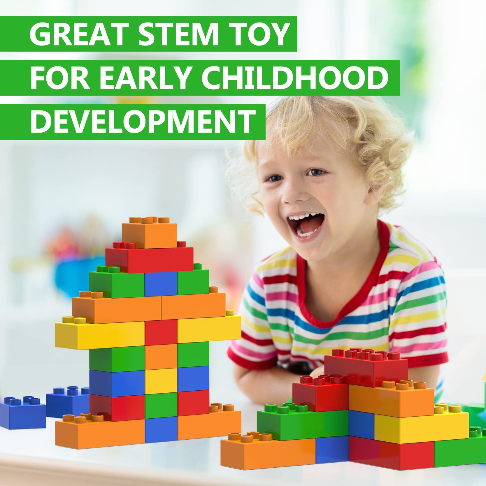 WYSWYG 100 Pcs Jumbo Building Blocks Set for Toddlers (80 Square & 20 Rectangle) | Compatible Big Construction Bricks in 5 Colors | Kids Ages 3+ STEM Toy