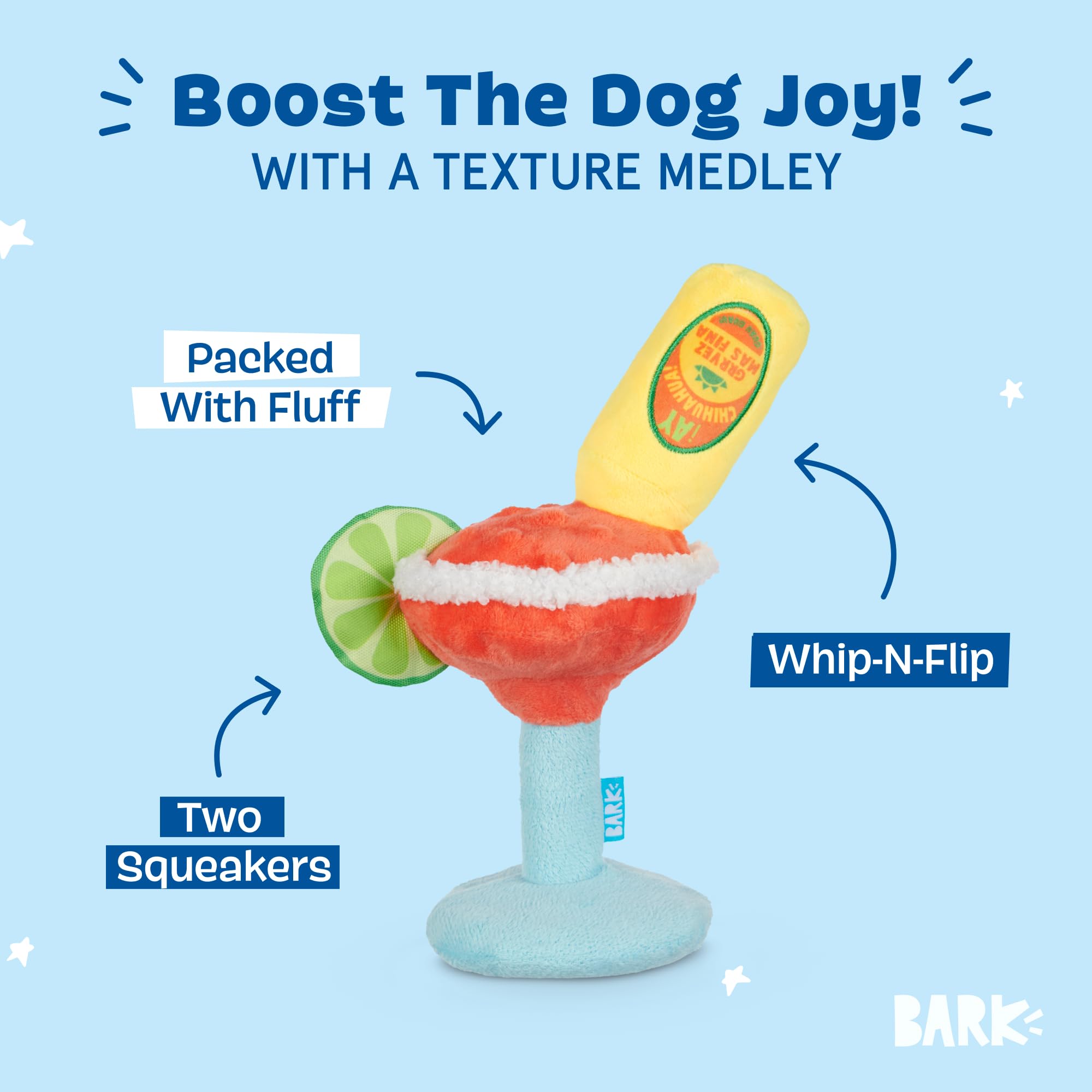 Barkbox Bulldog Barkarita Plush Dog Toy, Crazy Crinkle and Whip n Flip Features & Squeakers - Fun Dog Toys