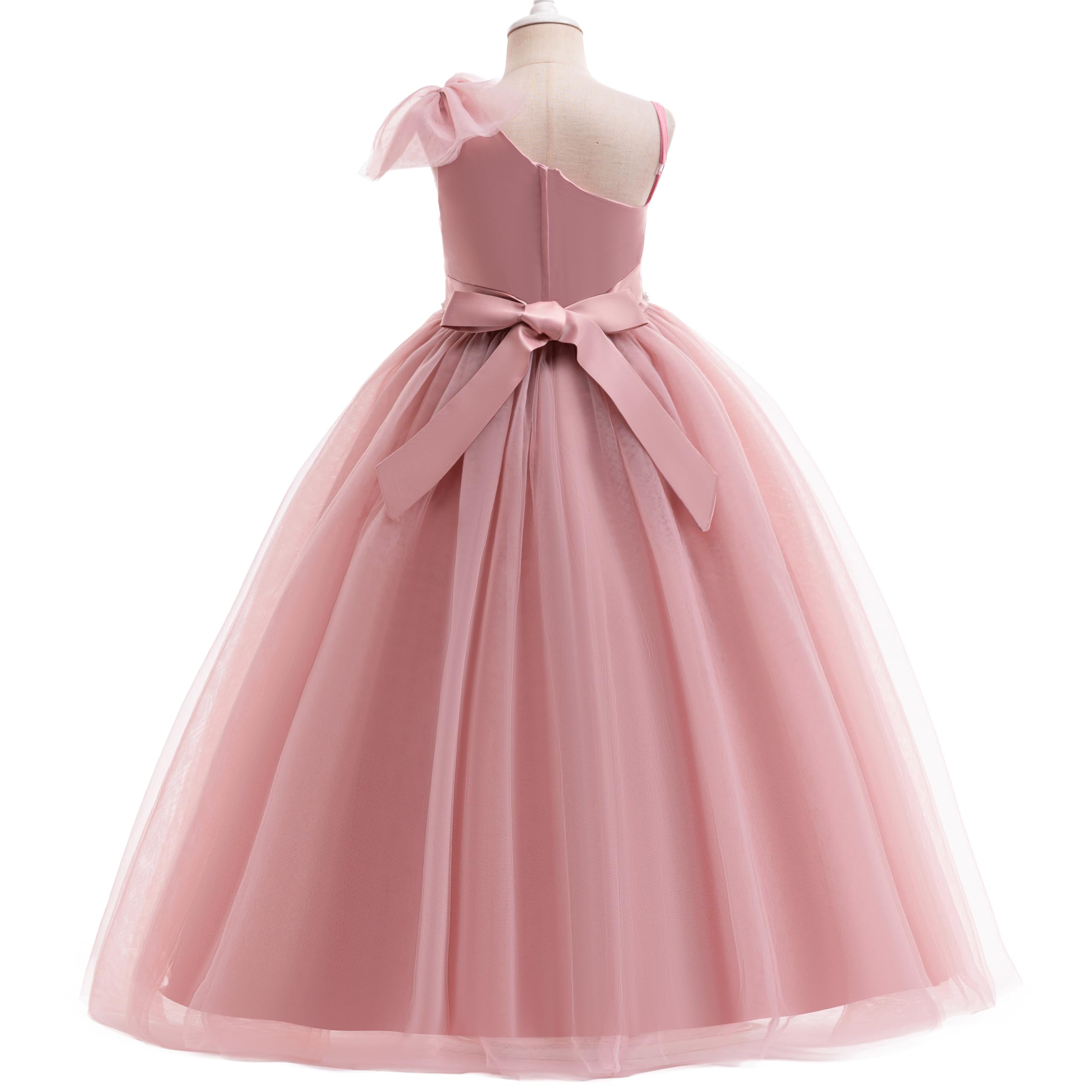 GetWish Tulle Flower Girls Dress One Shoulder Formal Princess Wedding Pageant Birthday Party Holiday Ball Gown Dresses