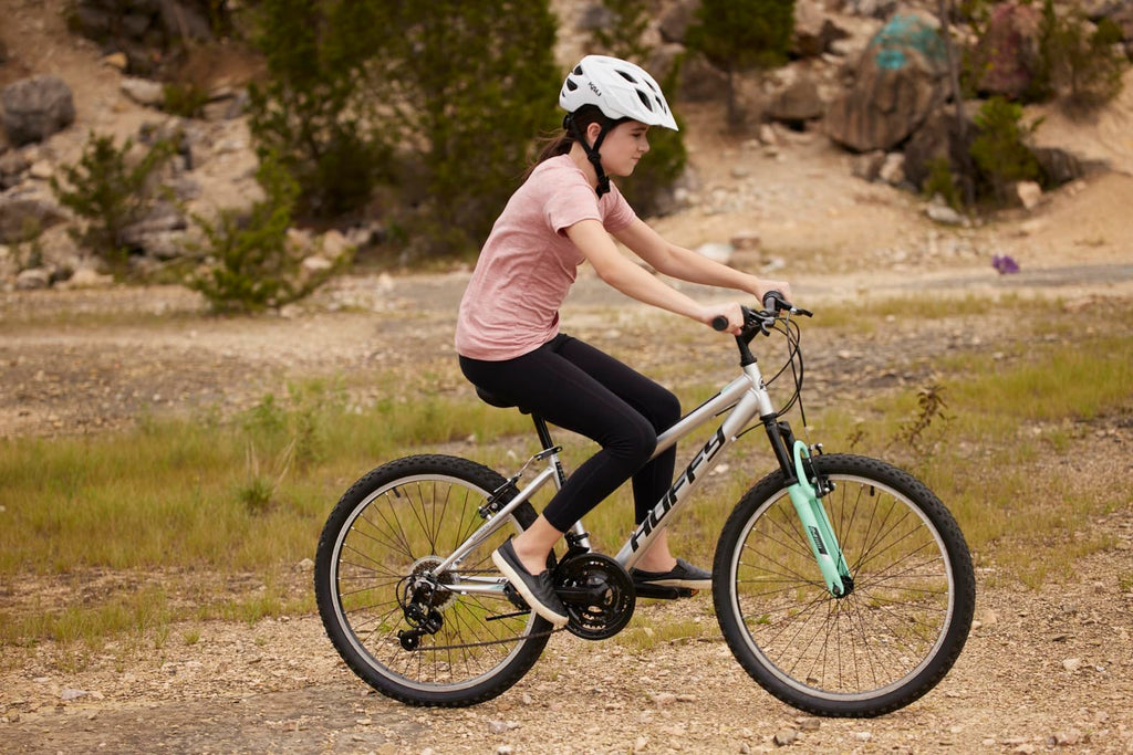 Huffy Stone Mountain Womens 24 Inch Mountain Bike, Metallic Nickel Frame, 21-Speed Shimano Twist Shifting, Front Suspension, Comfort Saddle | 20"/24"/26" Sizes, 6-21 Speeds, Dual Suspension Available
