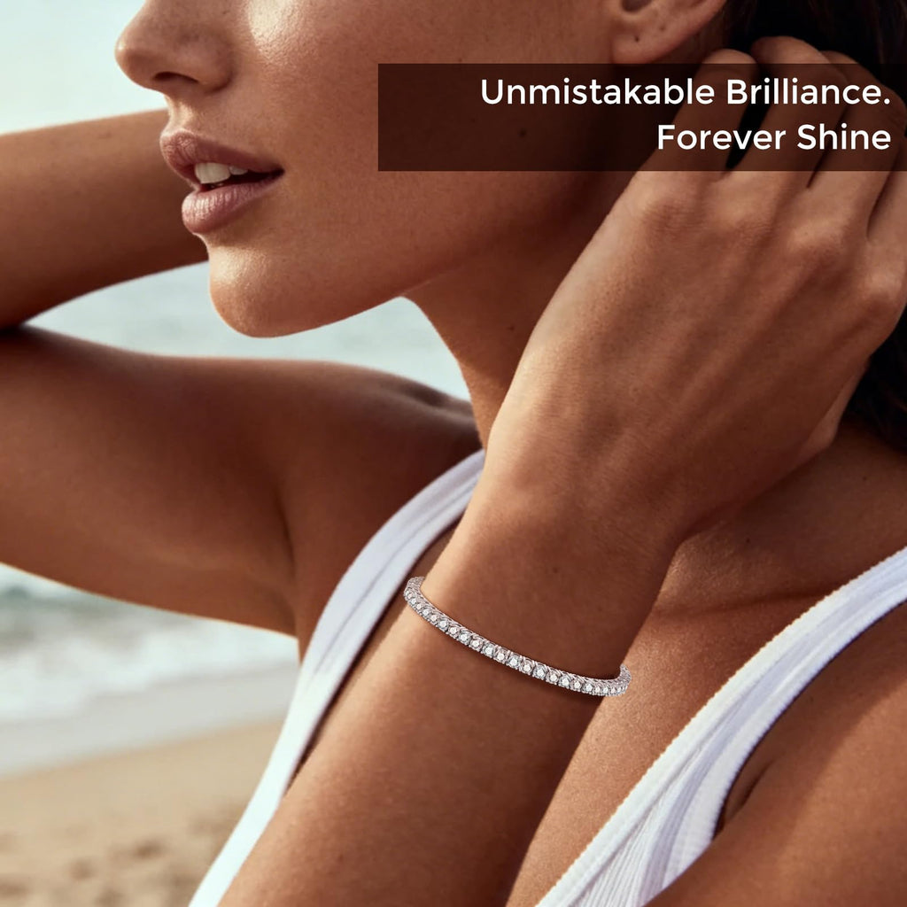 LOIPURI 5.1CT Moissanite Tennis Bracelet for Women, 3mm White Gold Plated S925 Sterling Silver D Color VVS1 Round Cut Moissanite Bracelets Jewelry Gift, Size 6.5Inch