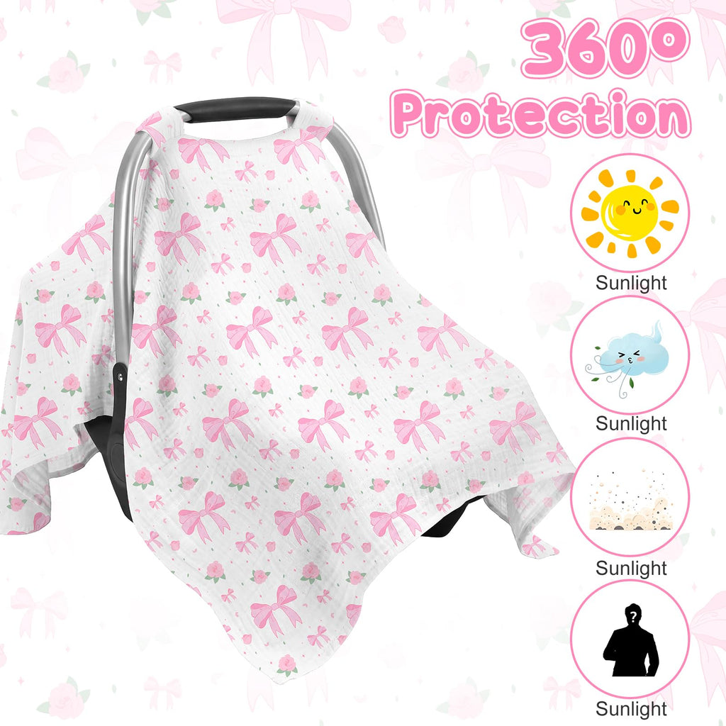 Car Seat Cover Baby, Muslin Cotton Infant Car Seat Canopy, Universal Baby Car Seat Cover, Breathable Nursing Cover Canopy Shower Gift