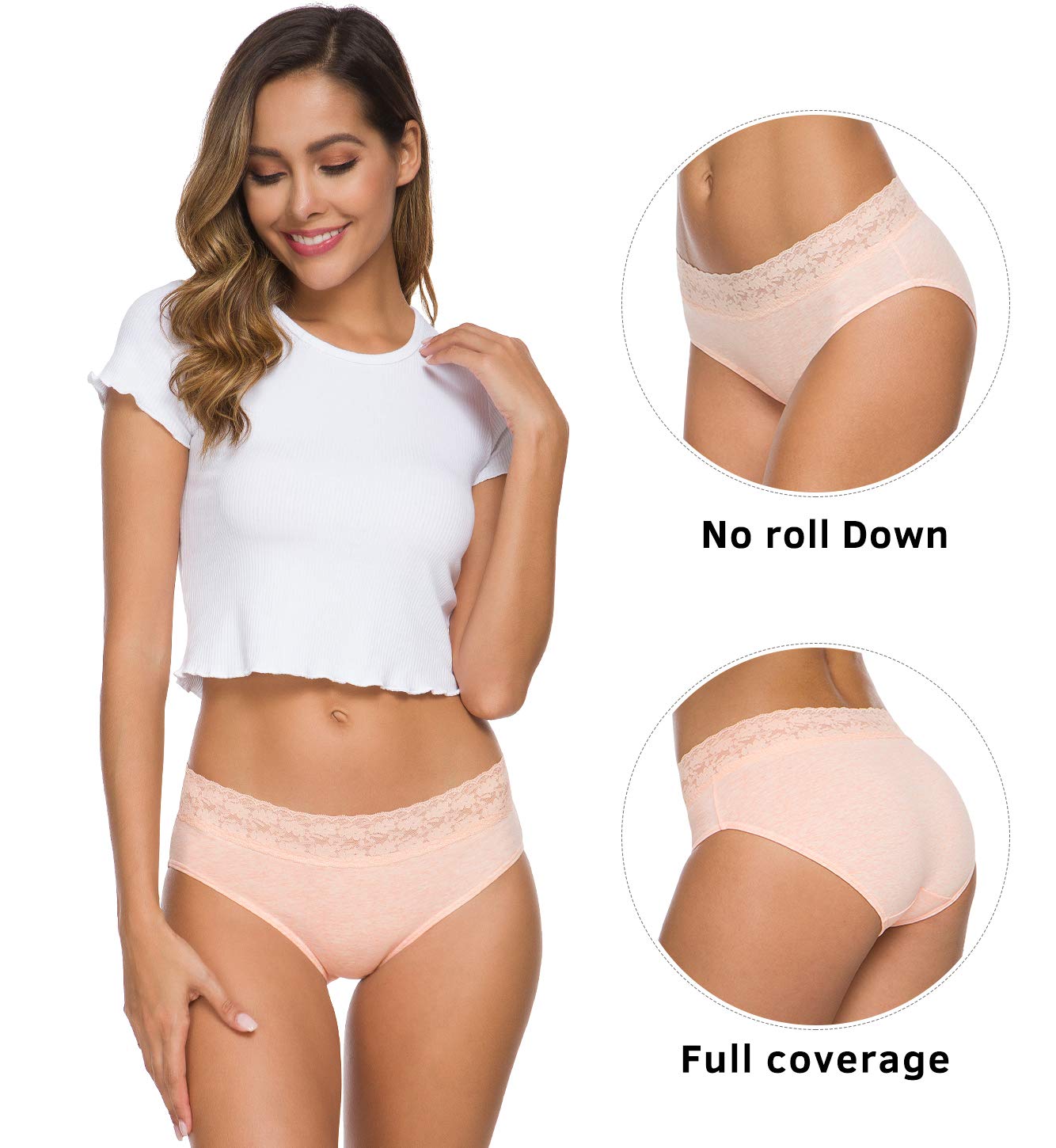 Wealurre Cotton Panties for Women Bikini Underwear Hipster Underpants Lace Briefs Pack(LightColor,L)