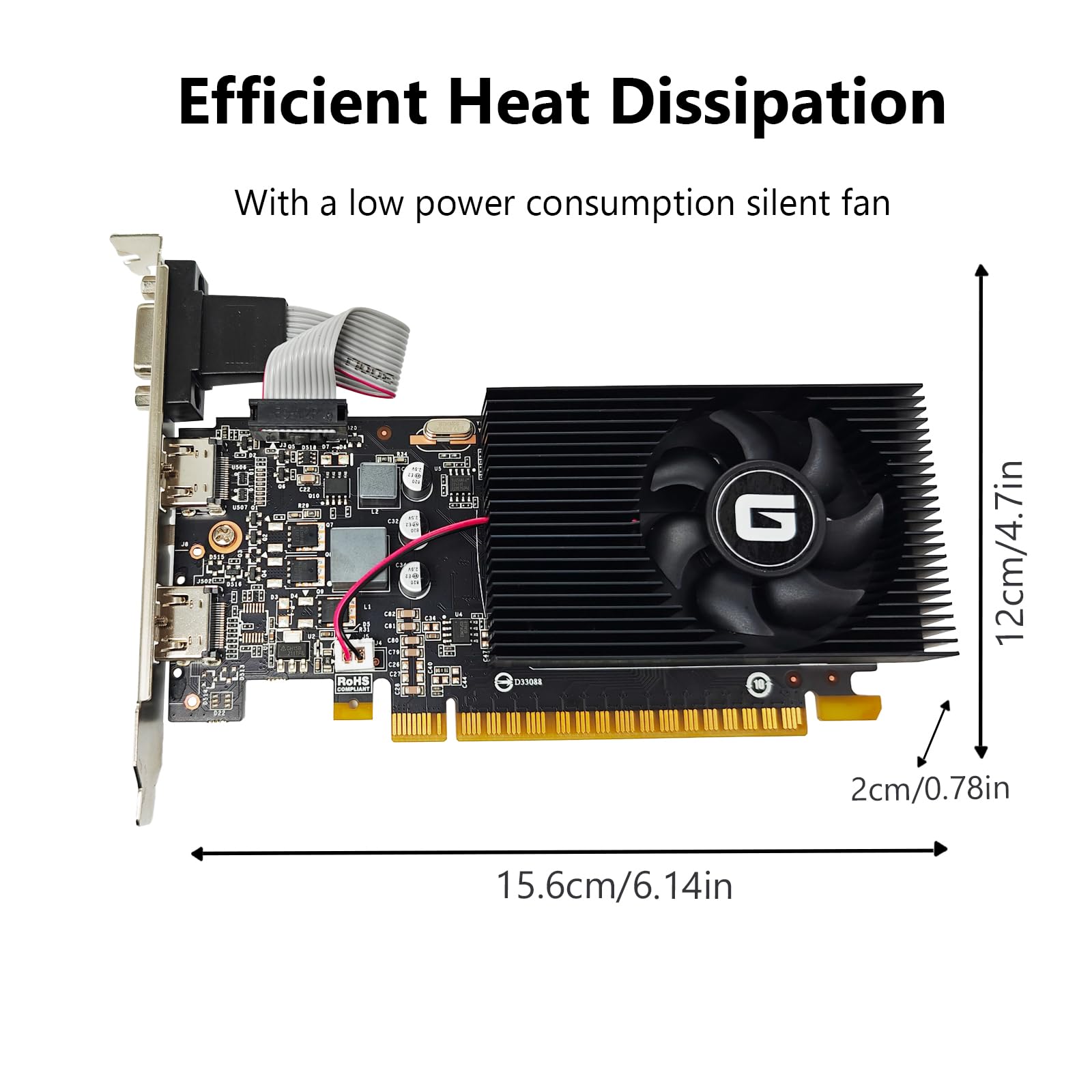 Glorto GeForce GT 730 2G Low Profile Graphics Card, 2X HDMI, VGA, DDR3, PCI Express 1.0 x16, Entry Level GPU for PC, SFF and HTPC