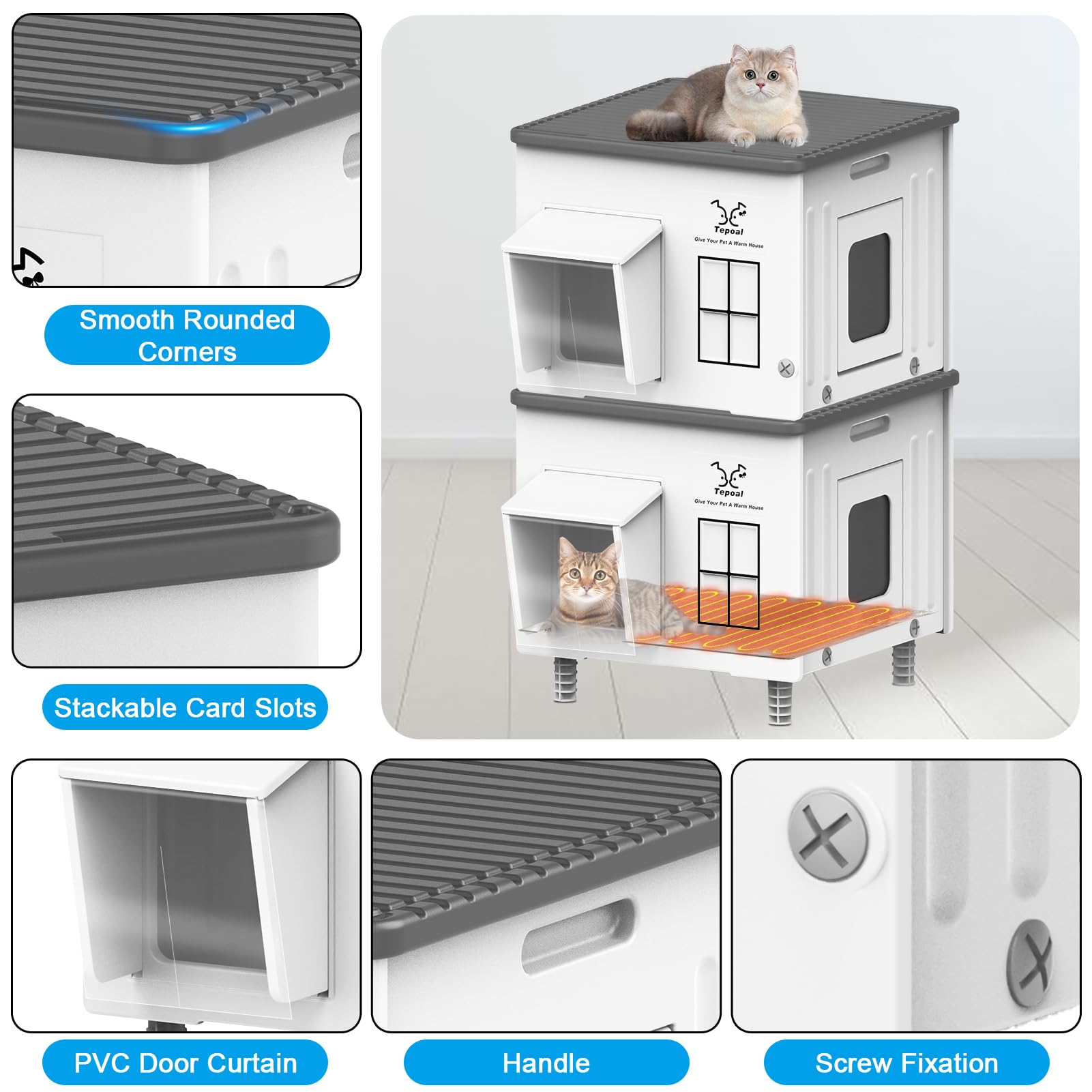 Dahivs Indestructible Heated Cat House for Outside Winter, Heated Outdoor Cat House Weatherproof with Escape Door, Waterproof & Insulated Outdoor Cat Shelter for Feral Stray Cat Kitty. 17.7"x15"x17.5"
