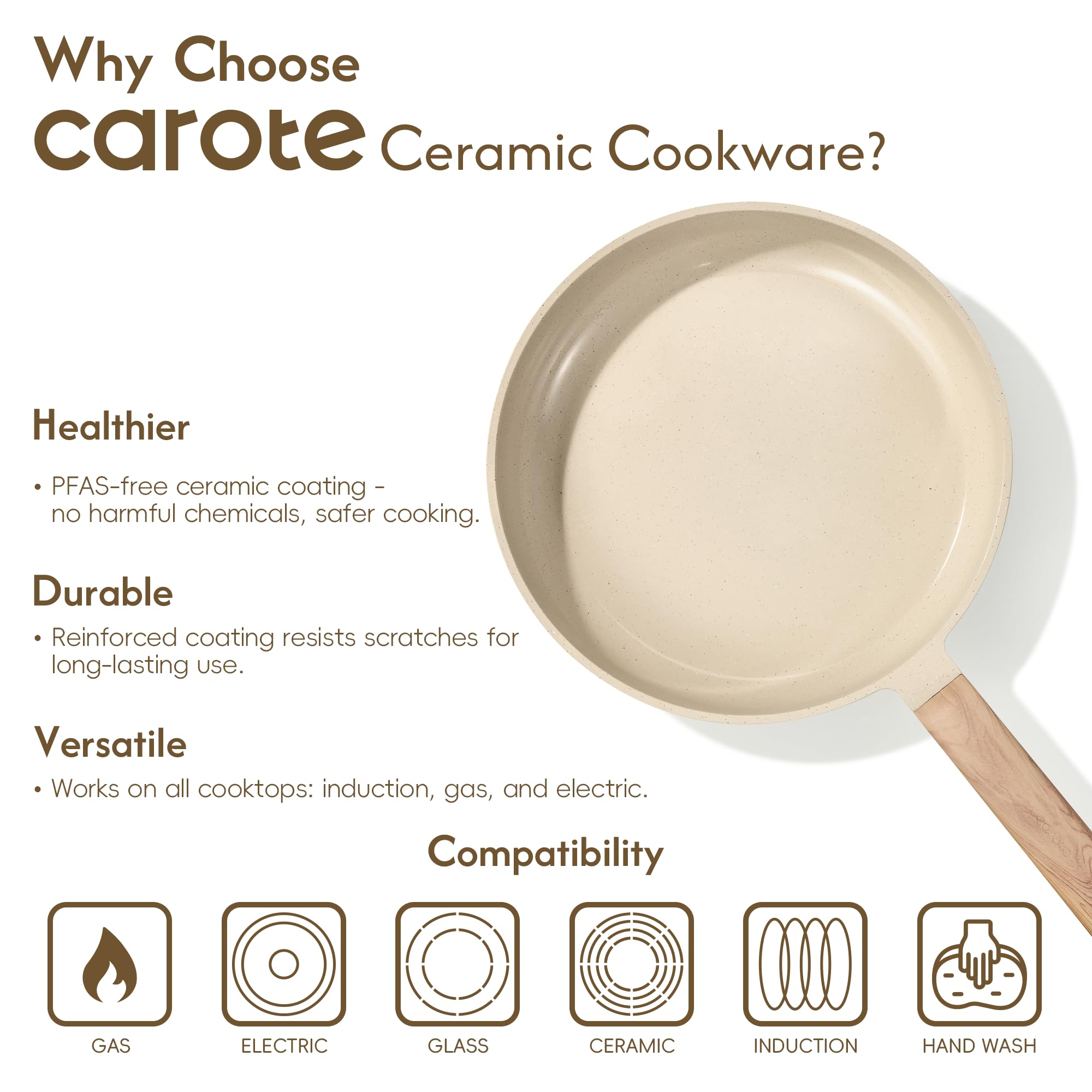 CAROTE 22Pcs Pots and Pans Set Non stick, Ceramic Cookware Set, Non-toxic Kitchen Cooking Set, PFAS and PFOA Free