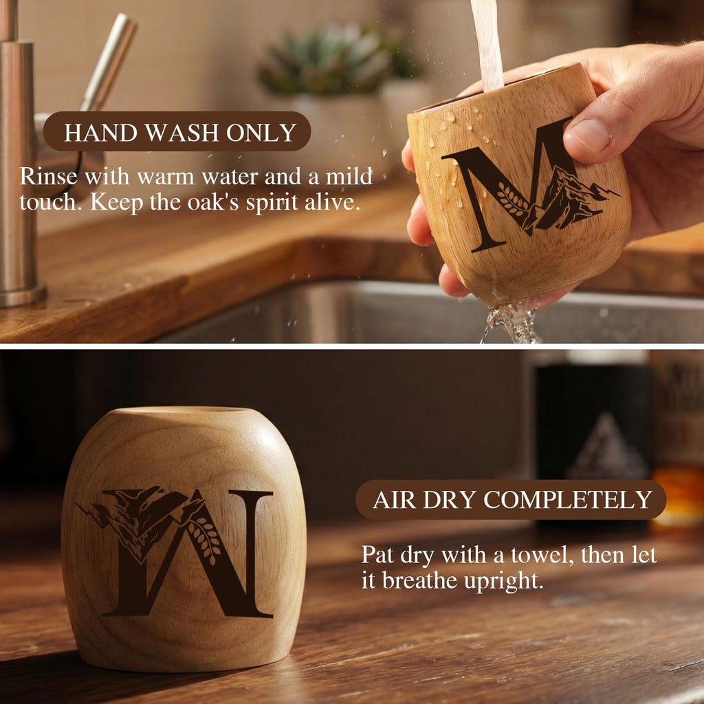Gifts for Men – Personalized Wooden Whiskey Glass Set, 11oz Charred Oak Bourbon Glass with Coaster & Whiskey Stones, Unique Father’s Day, Anniversary & Birthday Gift for Dad, Husband(M)