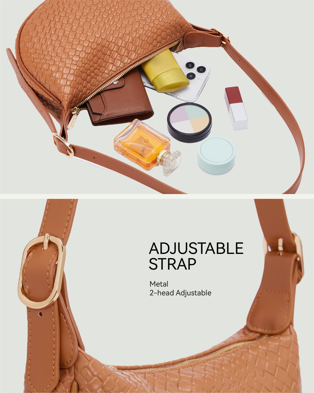 BOSTANTEN Purses for Women Crescent Crossbody Bag Vegan Leather Shoulder Hobo Handbag Adjustable Strap, Small Brown