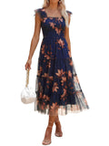 ANRABESS Women Summer Floral Midi Dress Sleeveless Boho Flowy Smocked RuffleTulle Beach Vacation Wedding Guest Party Dresses Large