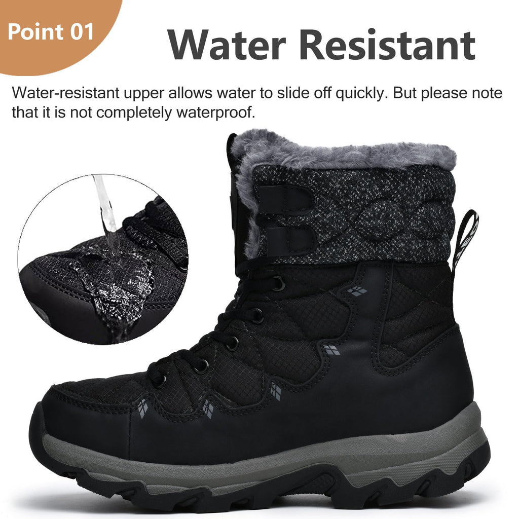 TRAILBLITZ Men's Winter Snow Boots Water Resistant Non Slip Warm Outdoor Lightweight Comfortable Durable 7.1 IN Height Hiking Shoes (10 Men, Black)