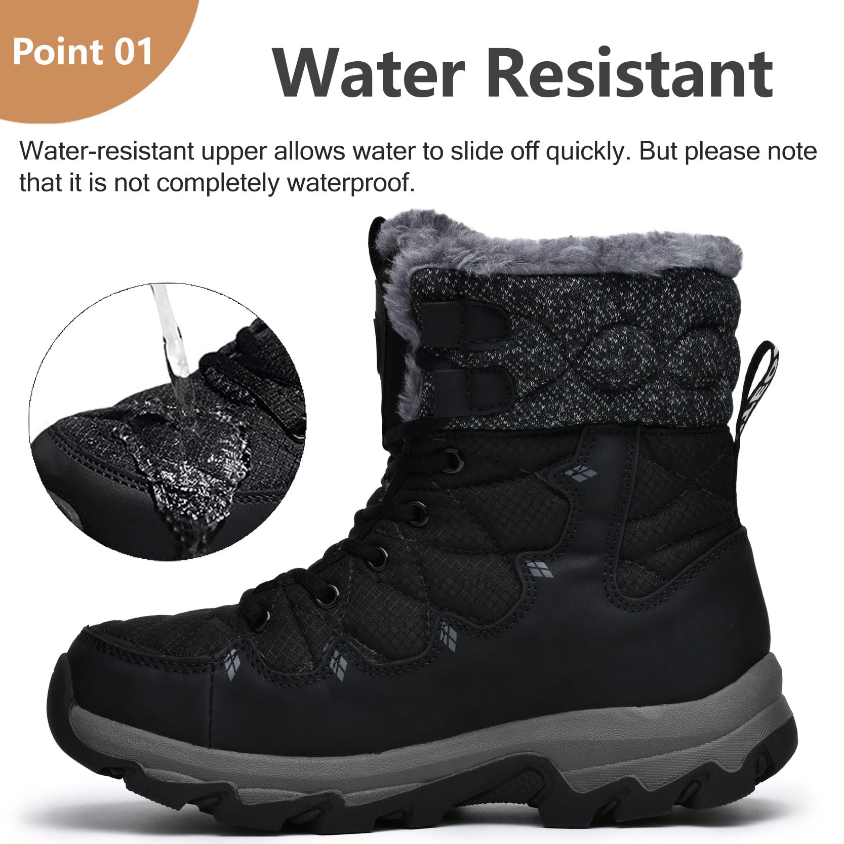 TRAILBLITZ Men's Winter Snow Boots Water Resistant Non Slip Warm Outdoor Lightweight Comfortable Durable 7.1 IN Height Hiking Shoes (10 Men, Black)