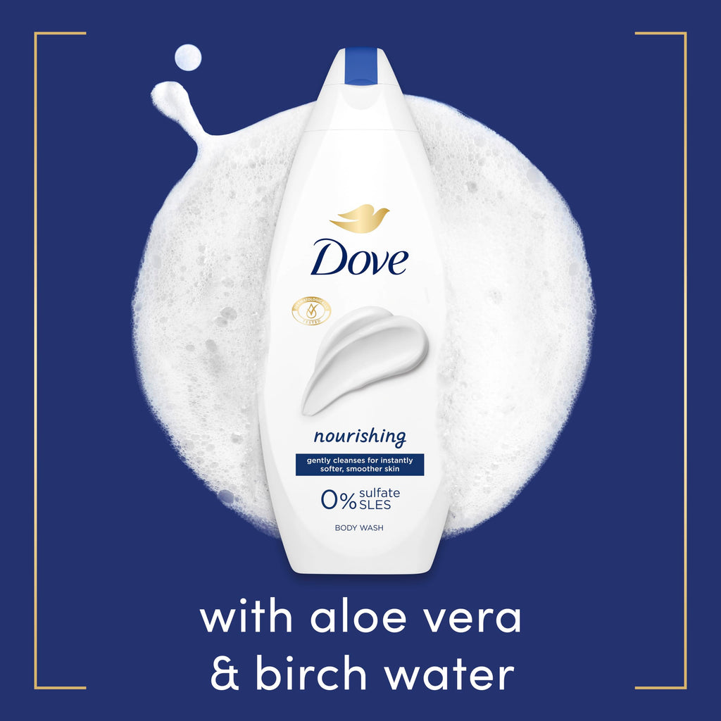 Dove Nourishing Body Wash Body Cleanser shower gel with plant-based moisturisers for softer, smoother skin after one shower 6x 225 ml