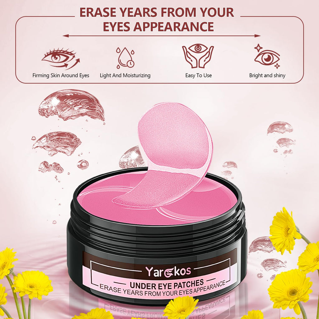 Pink Undereye Mask (60 Pcs), Collagen Hydrating Gel Pads, Reduce Puffiness, 30 Pairs Under Eye Patches for Dark Circles Puffy Eyes Treatment, Wrinkle, Women Men Beauty Personal Skin Care Products