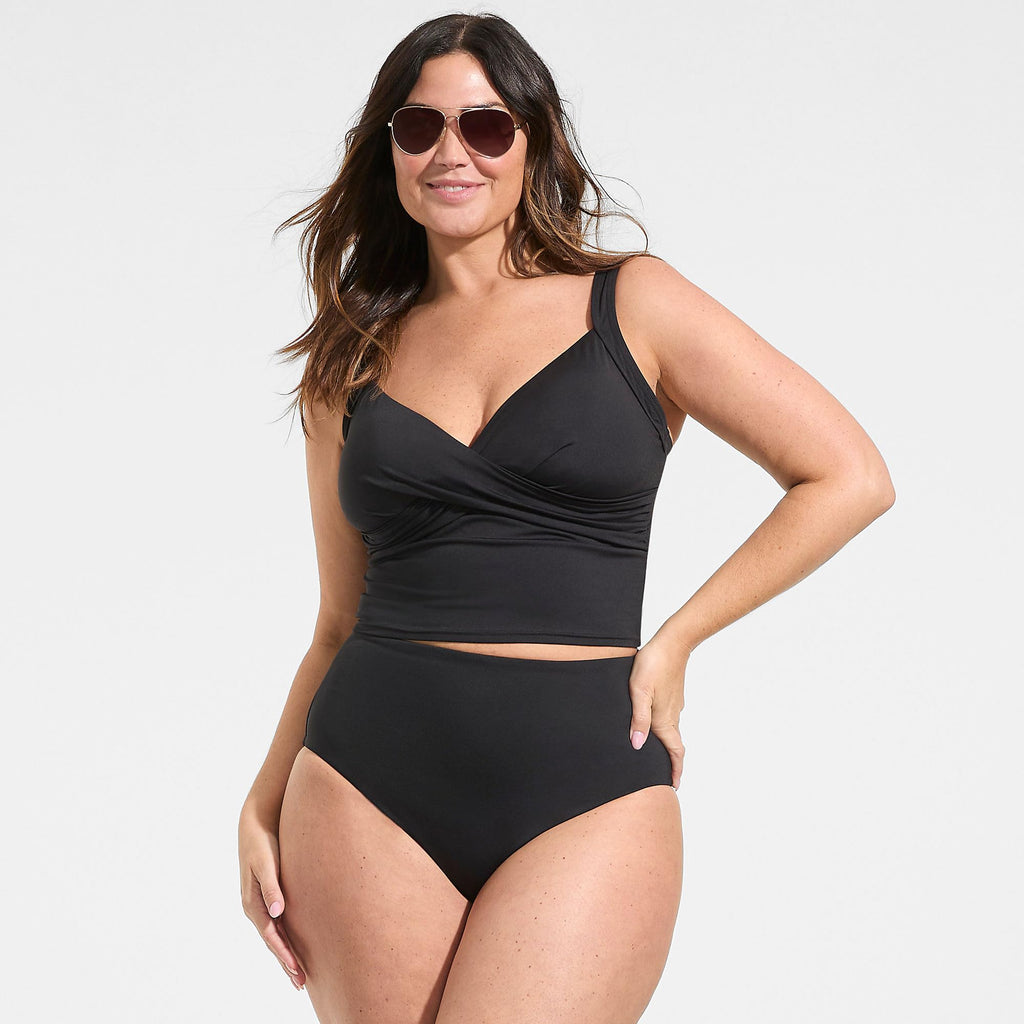 Lands' End Women's Cheeky High Waisted Bikini Bottoms 2 Black