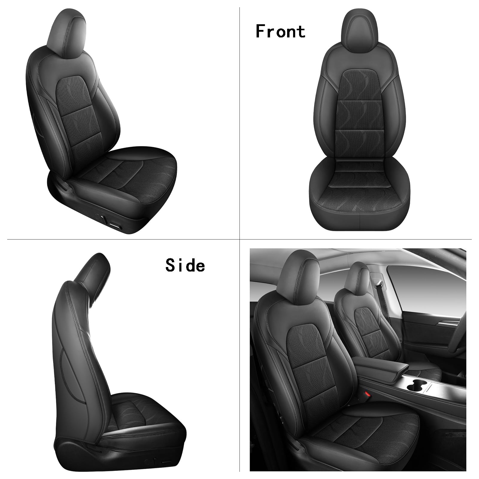Dtuupts Tesla Model Y Seat Cover Full Set, Faux Leather Tesla Car Seat Cover, Perfect Suitable for Tesla Model Y 2020 2021 2022 2023 2024 2025 (Black)