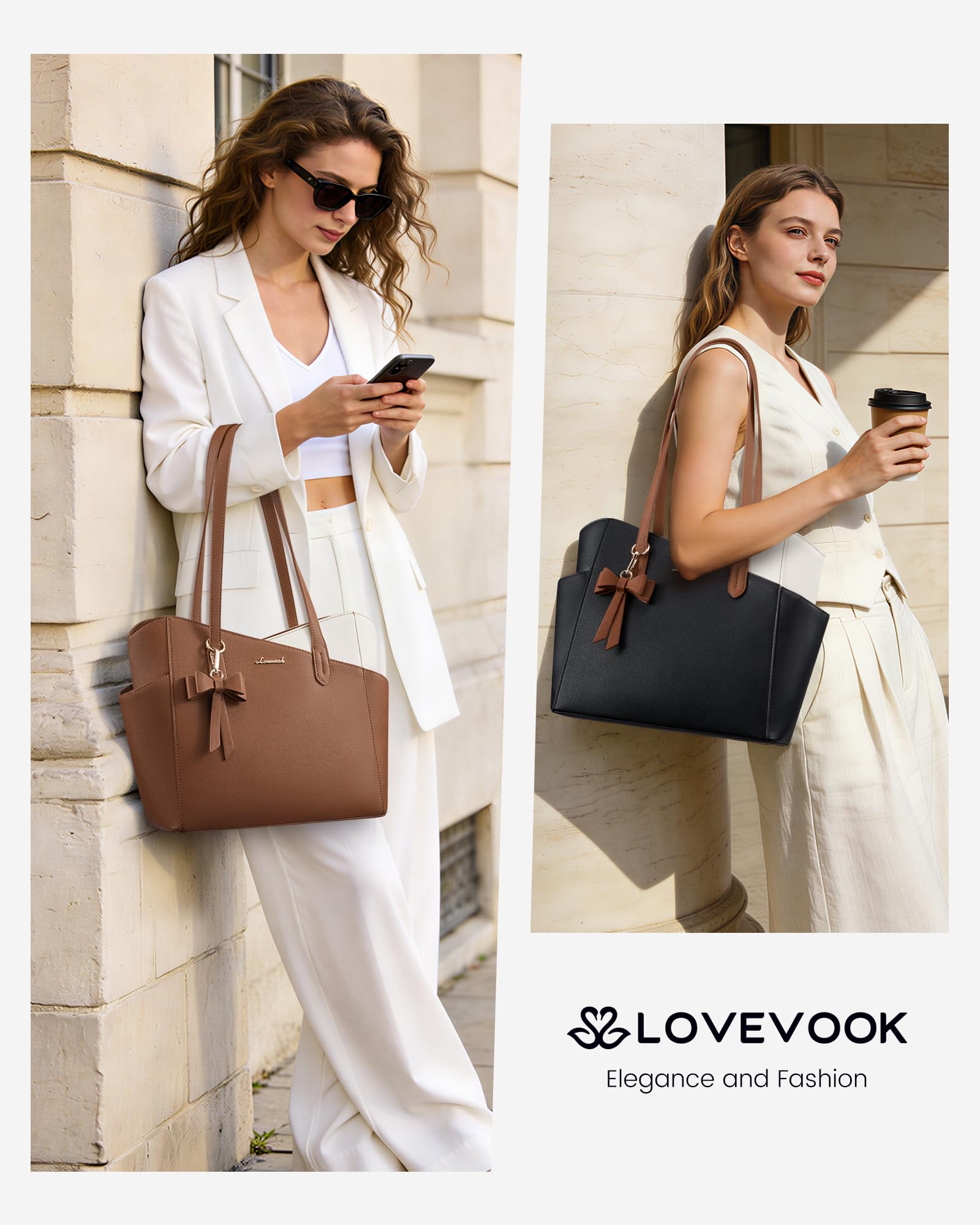 LOVEVOOK Small Tote Purse for Women, 2026 Structured PU Leather Handbags with Top Handle, Elegant Satchel Shoulder Bag Brown