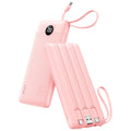 VRURC Portable Charger Power Bank, Built-in 4 Cables & 2 Ports,10000mAh Slim Battery Pack with LED Display, Travel Essential USB C Portable Phone Charger for iPhone 17 16 15, Samsung-Pink(1 Pack)
